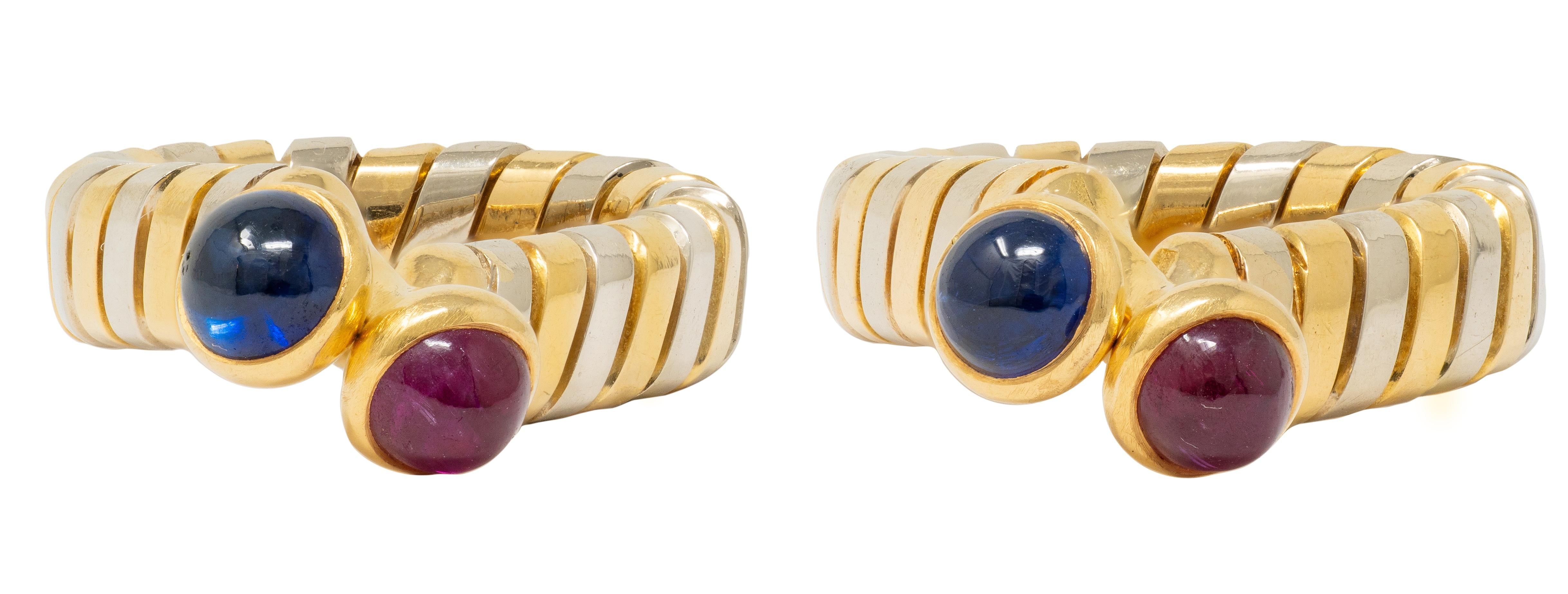 Bulgari 1980's Ruby Sapphire 18 Karat Gold Vintage Serpenti Tubogas Cufflinks