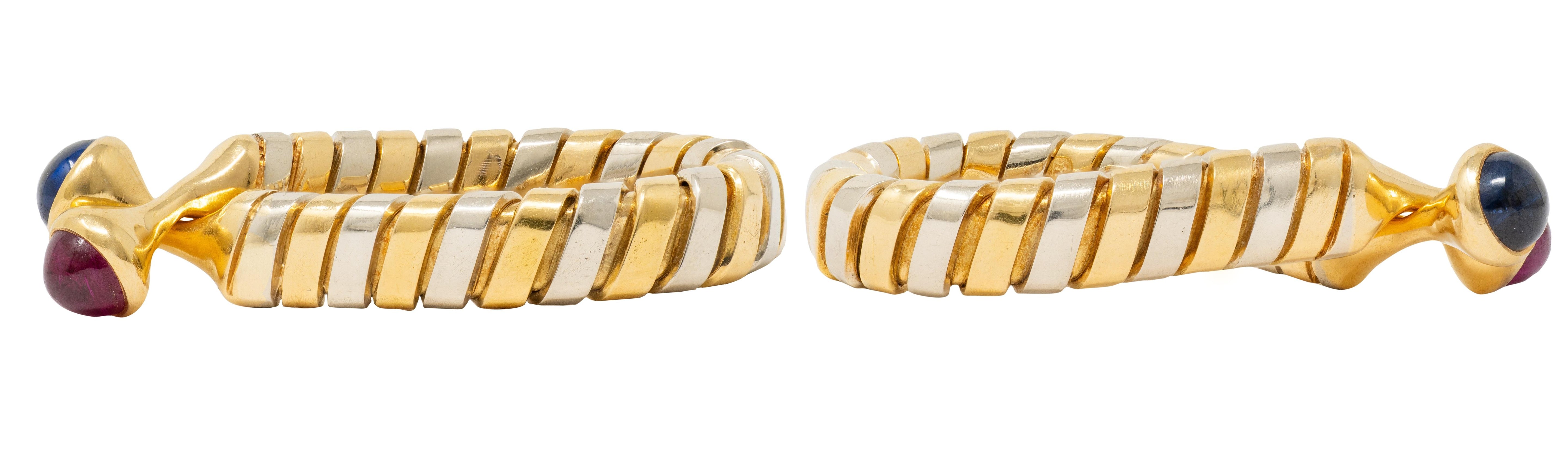 Bulgari 1980's Ruby Sapphire 18 Karat Gold Vintage Serpenti Tubogas Cufflinks