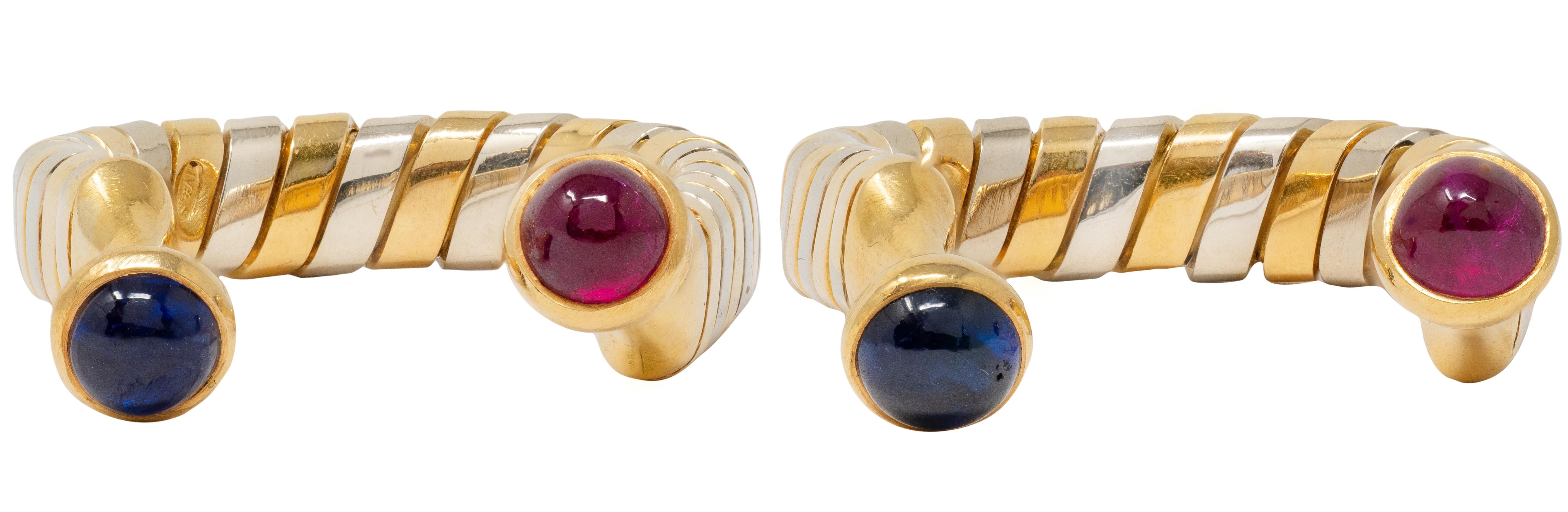 Bulgari 1980's Ruby Sapphire 18 Karat Gold Vintage Serpenti Tubogas Cufflinks