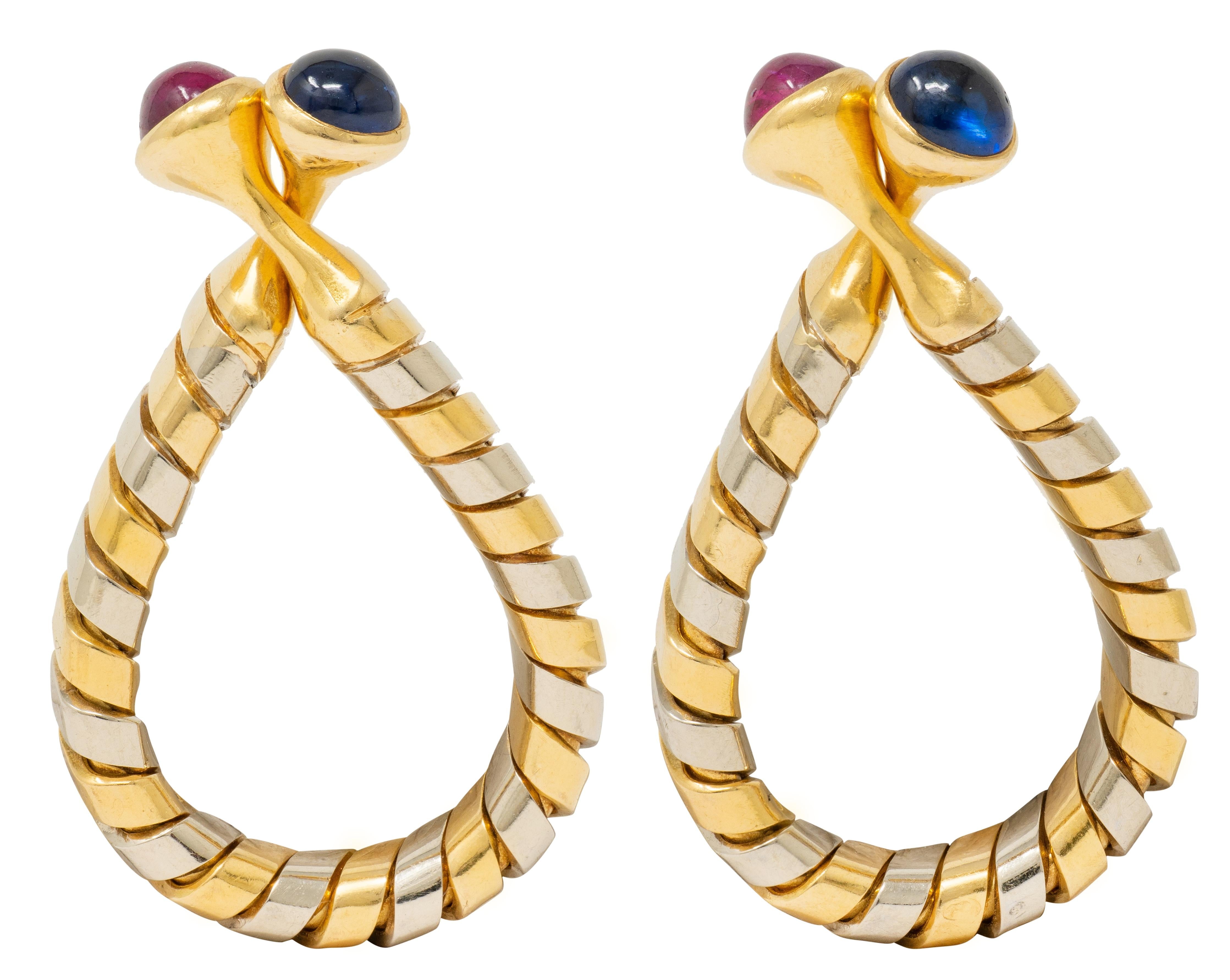 Bulgari 1980's Ruby Sapphire 18 Karat Gold Vintage Serpenti Tubogas Cufflinks