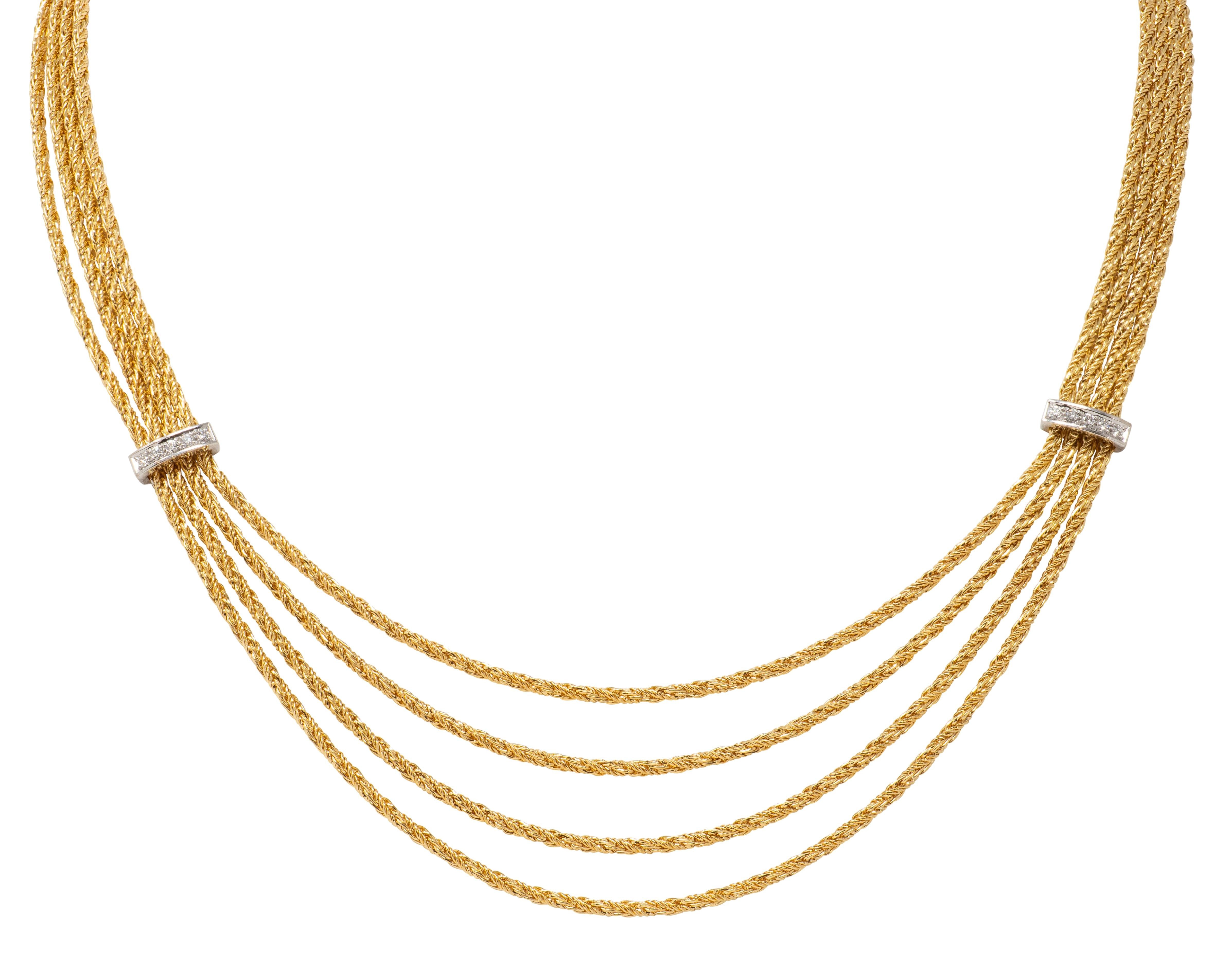 Tiffany & Co. 1990's Diamond 18K Gold Platinum Vintage Swagged Station Necklace