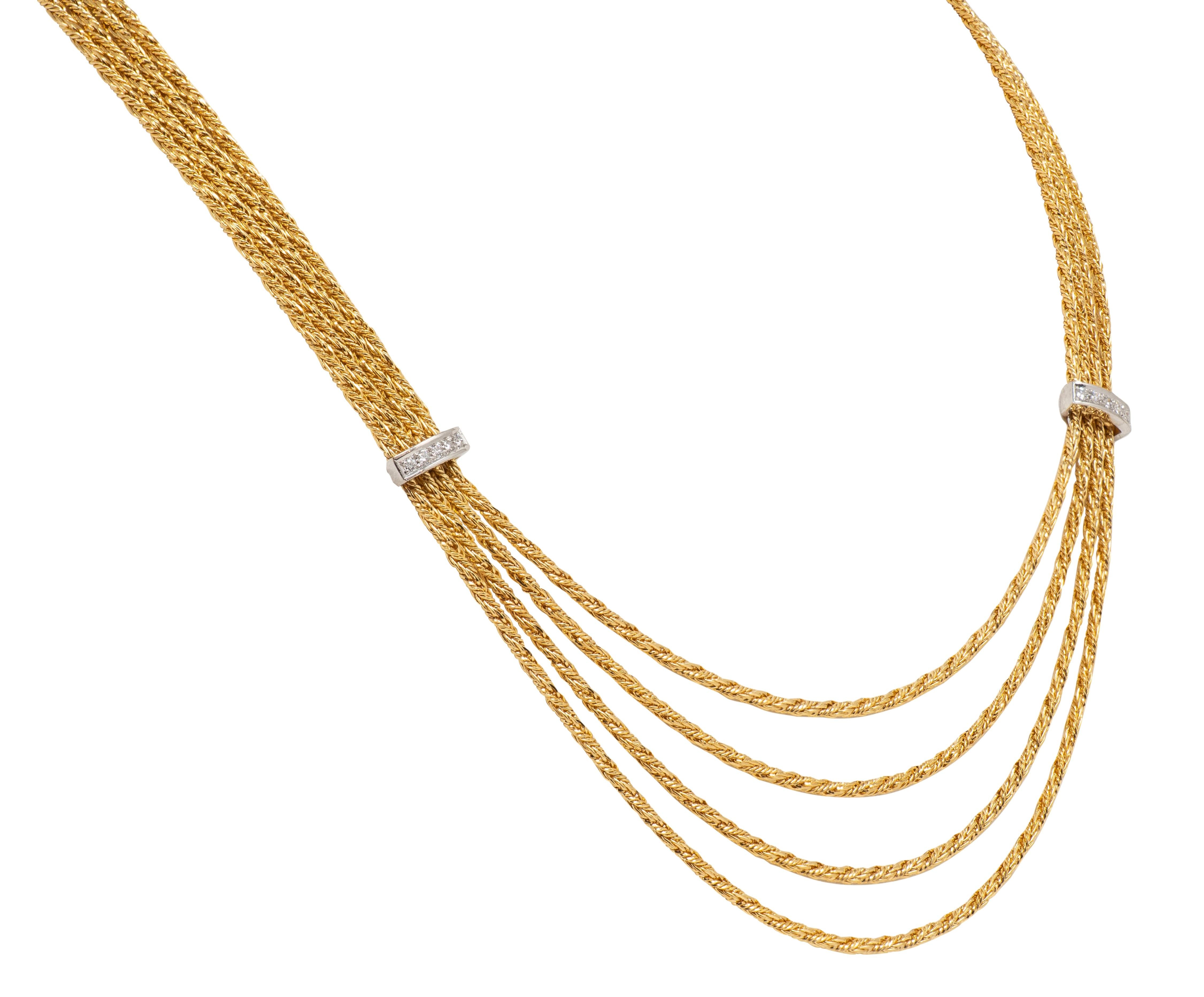 Tiffany & Co. 1990's Diamond 18K Gold Platinum Vintage Swagged Station Necklace