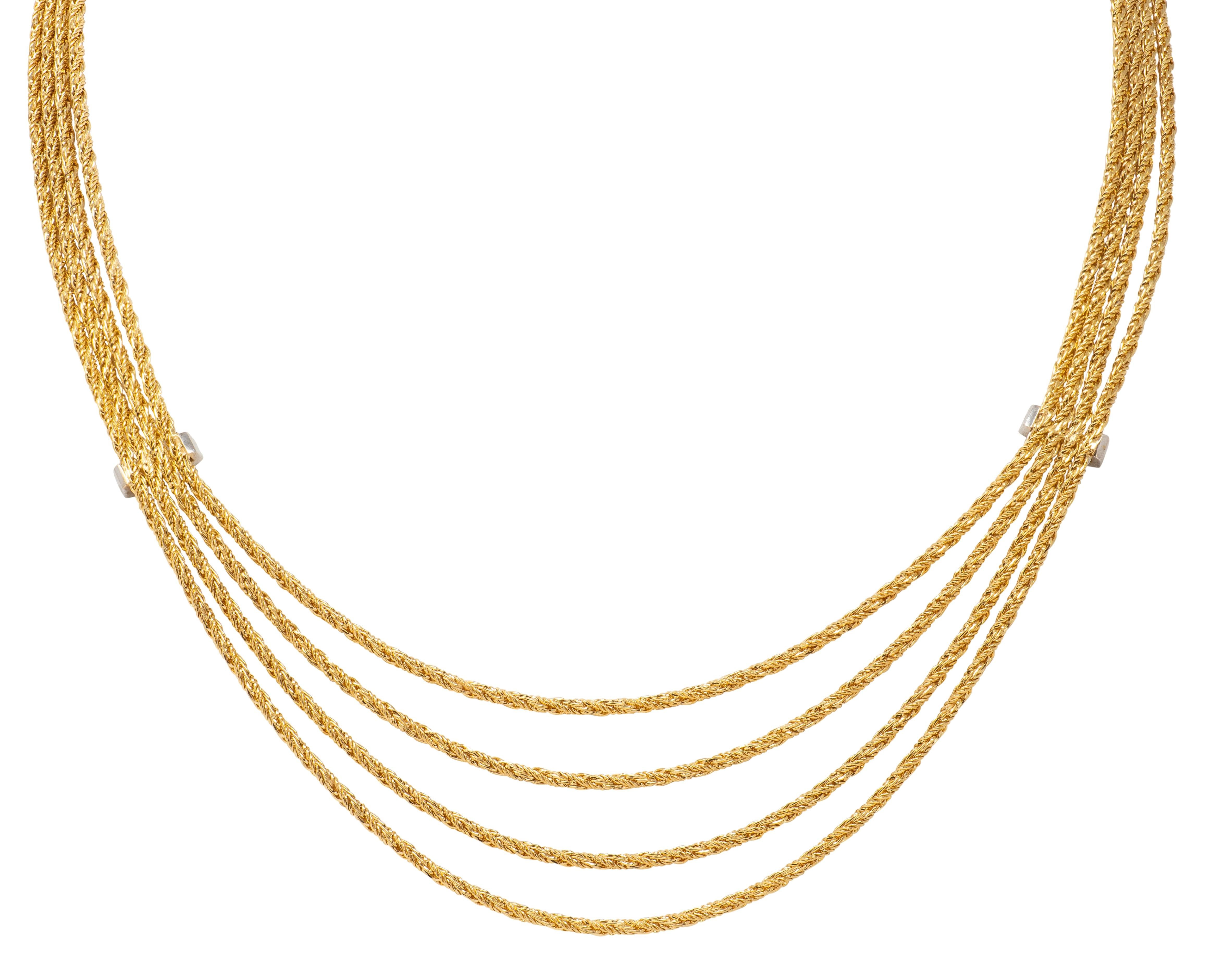 Tiffany & Co. 1990's Diamond 18K Gold Platinum Vintage Swagged Station Necklace