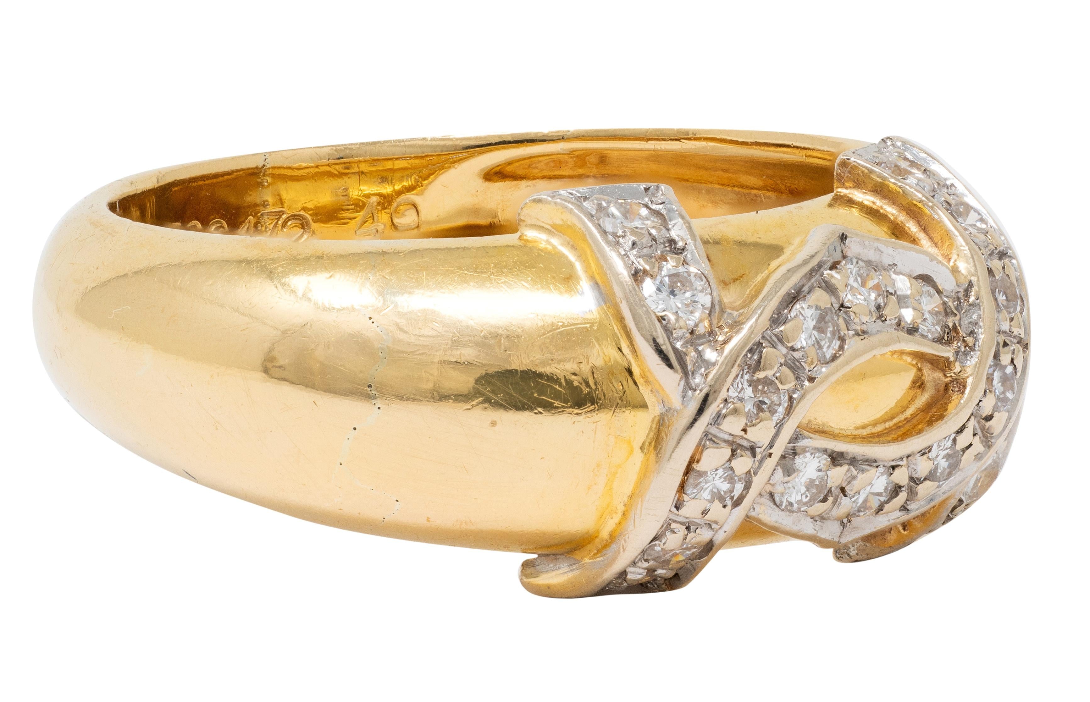 Cartier 1980's Diamond 18 Karat Two-Tone Gold Vintage Double C Cartier Band Ring