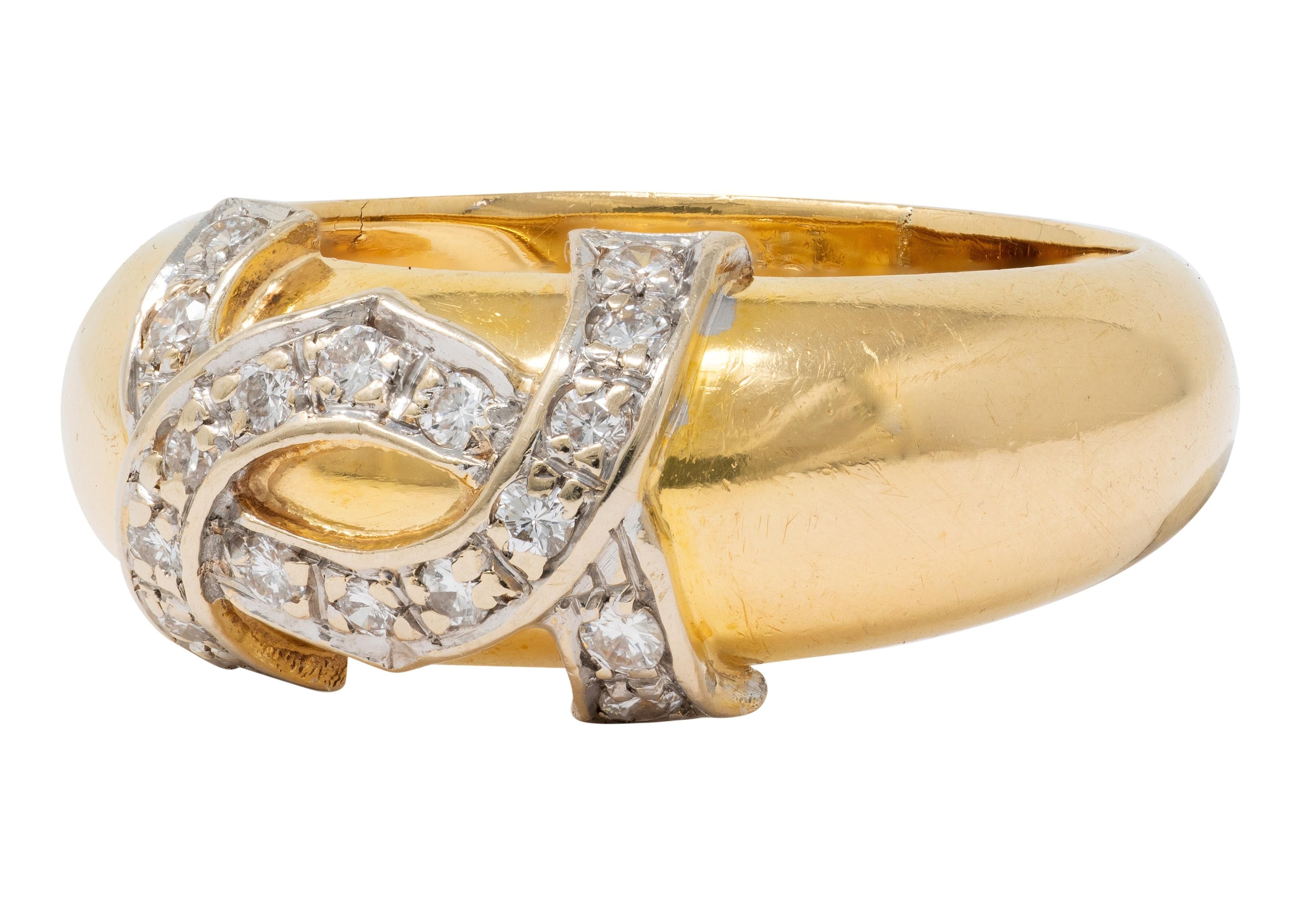 Cartier 1980's Diamond 18 Karat Two-Tone Gold Vintage Double C Cartier Band Ring