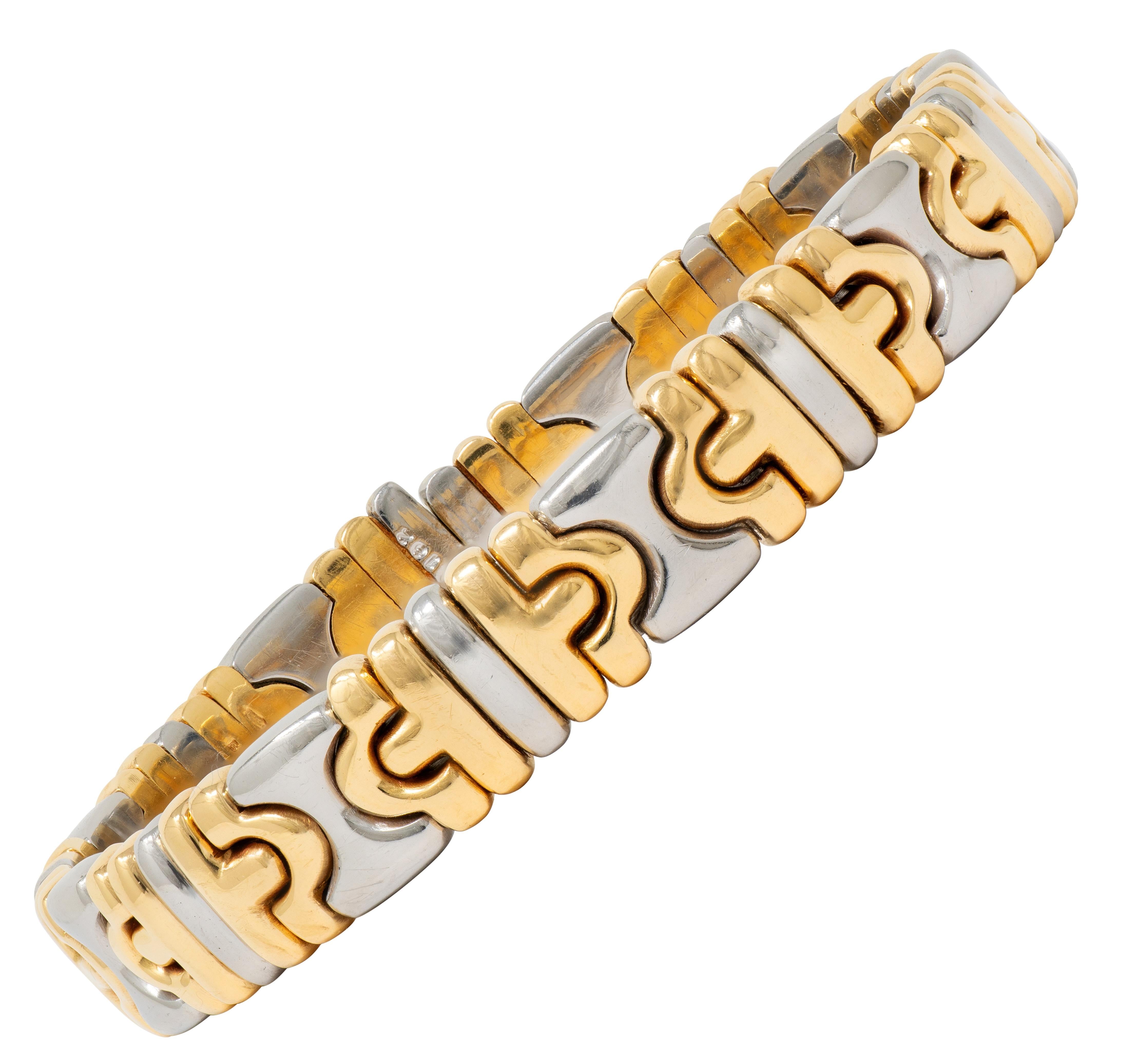 Bvlgari 1990's 18K Yellow Gold Stainless Steel Vintage Parentesi Cuff Bracelet