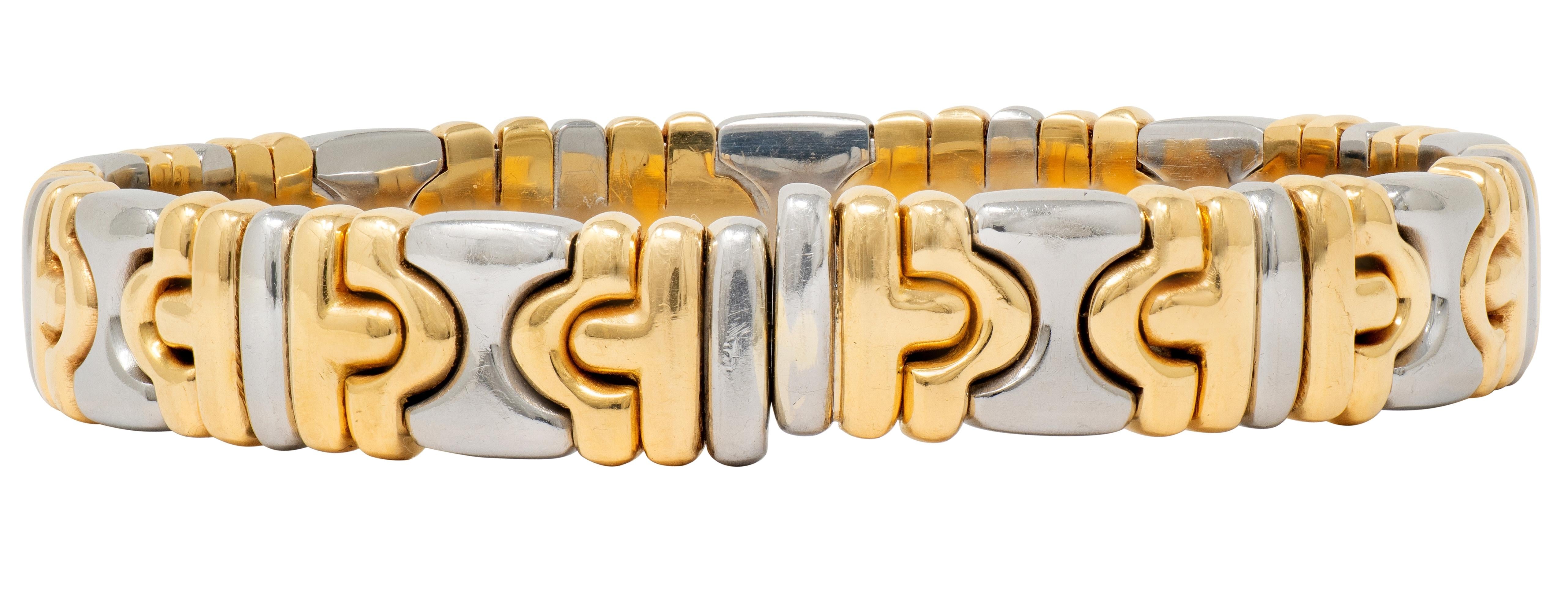 Bvlgari 1990's 18K Yellow Gold Stainless Steel Vintage Parentesi Cuff Bracelet