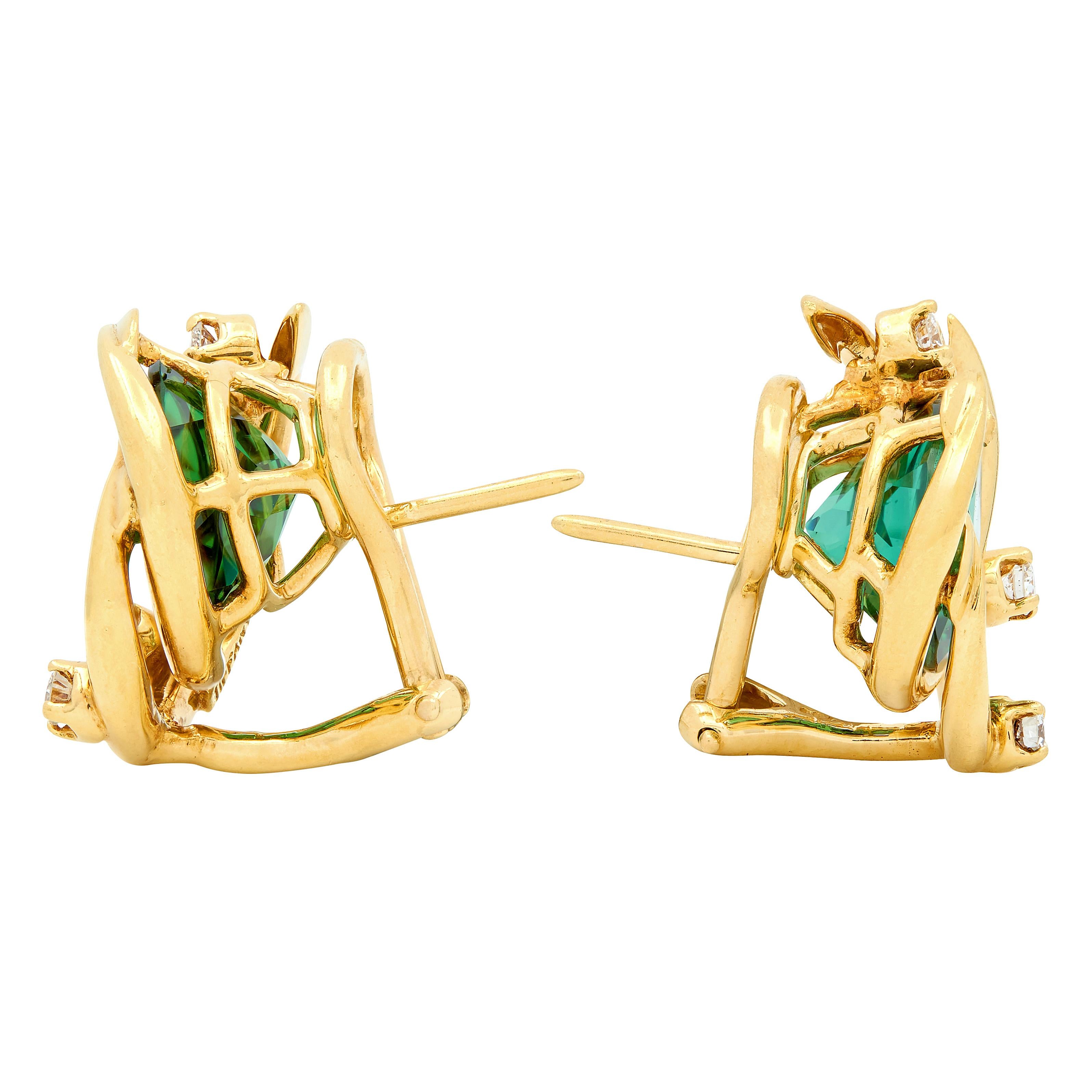 Tiffany & Co. 2000's Tourmaline Diamond 18K Gold Contemporary Swirl Earrings