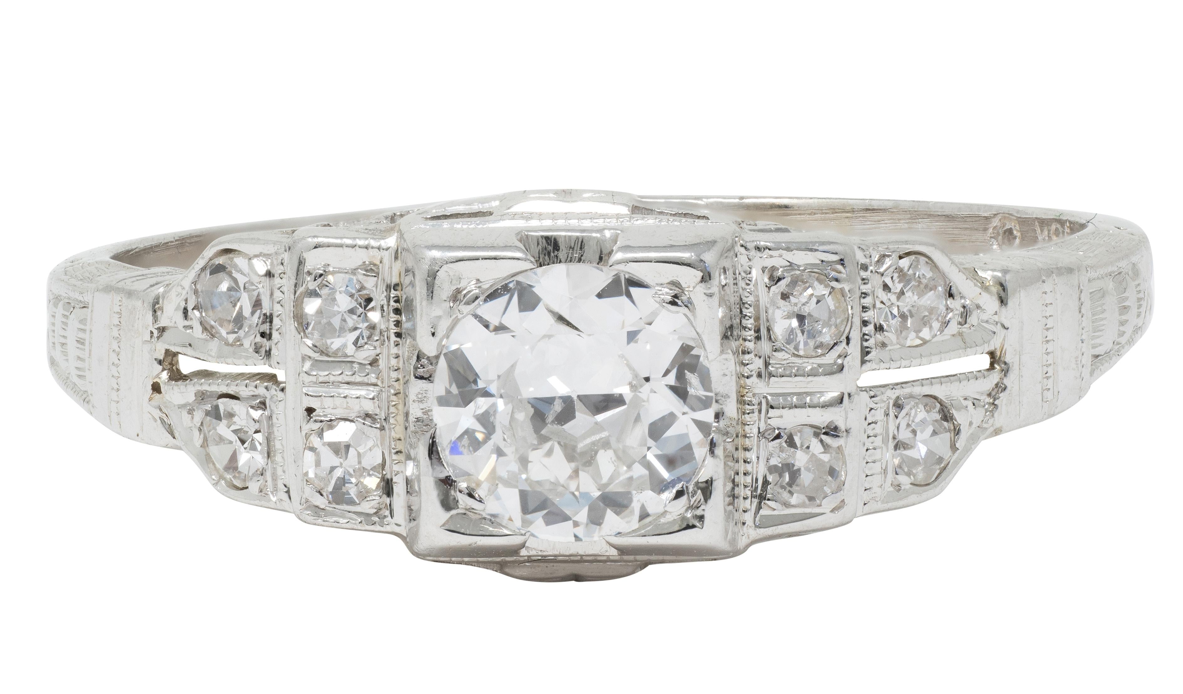 Art Deco Old European Cut Diamond 18 Karat Gold Vintage Stepped Engagement Ring