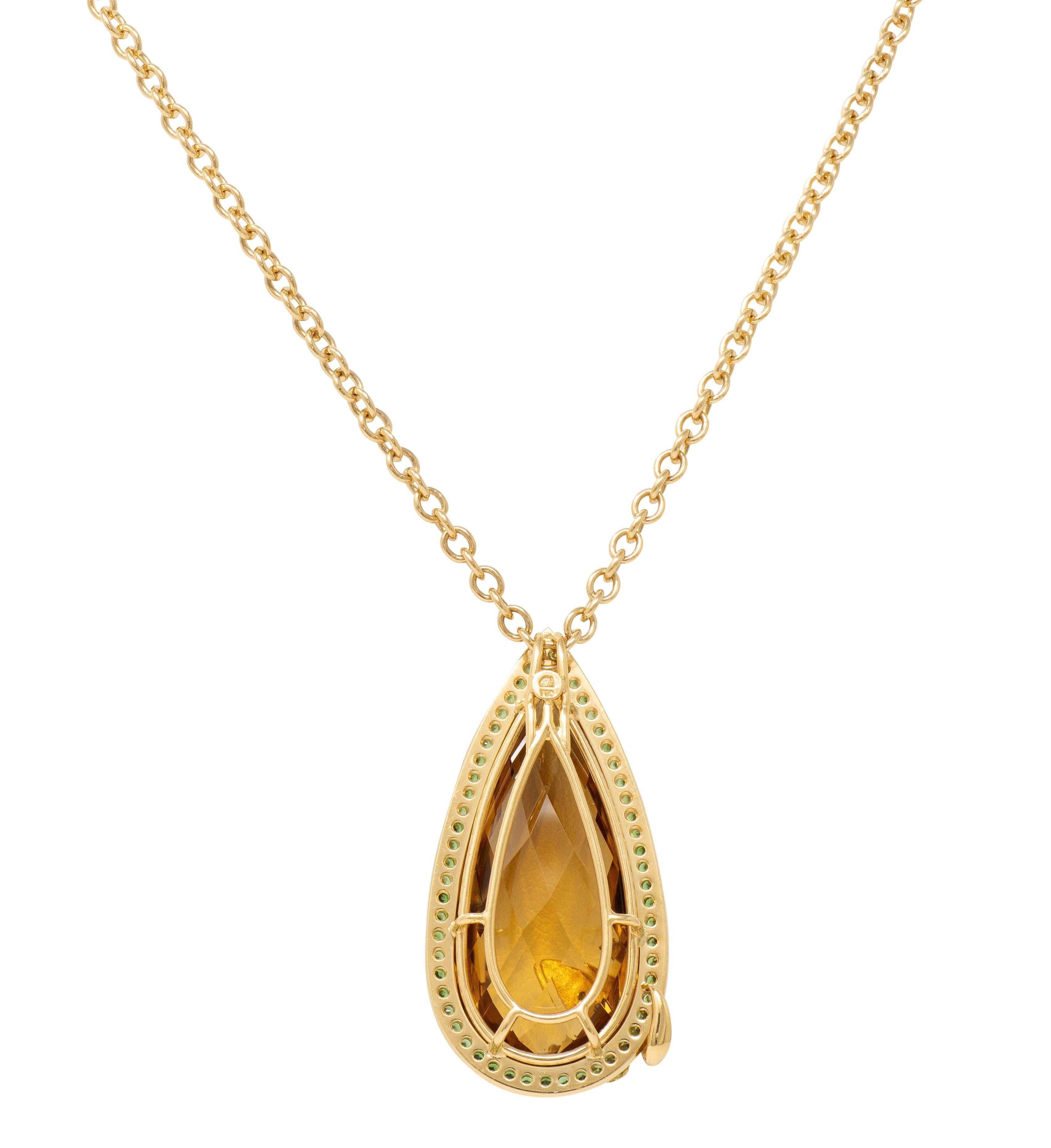 Citrine Demantoid Garnet Diamond 18K Gold Contemporary Lizard Pendant Necklace