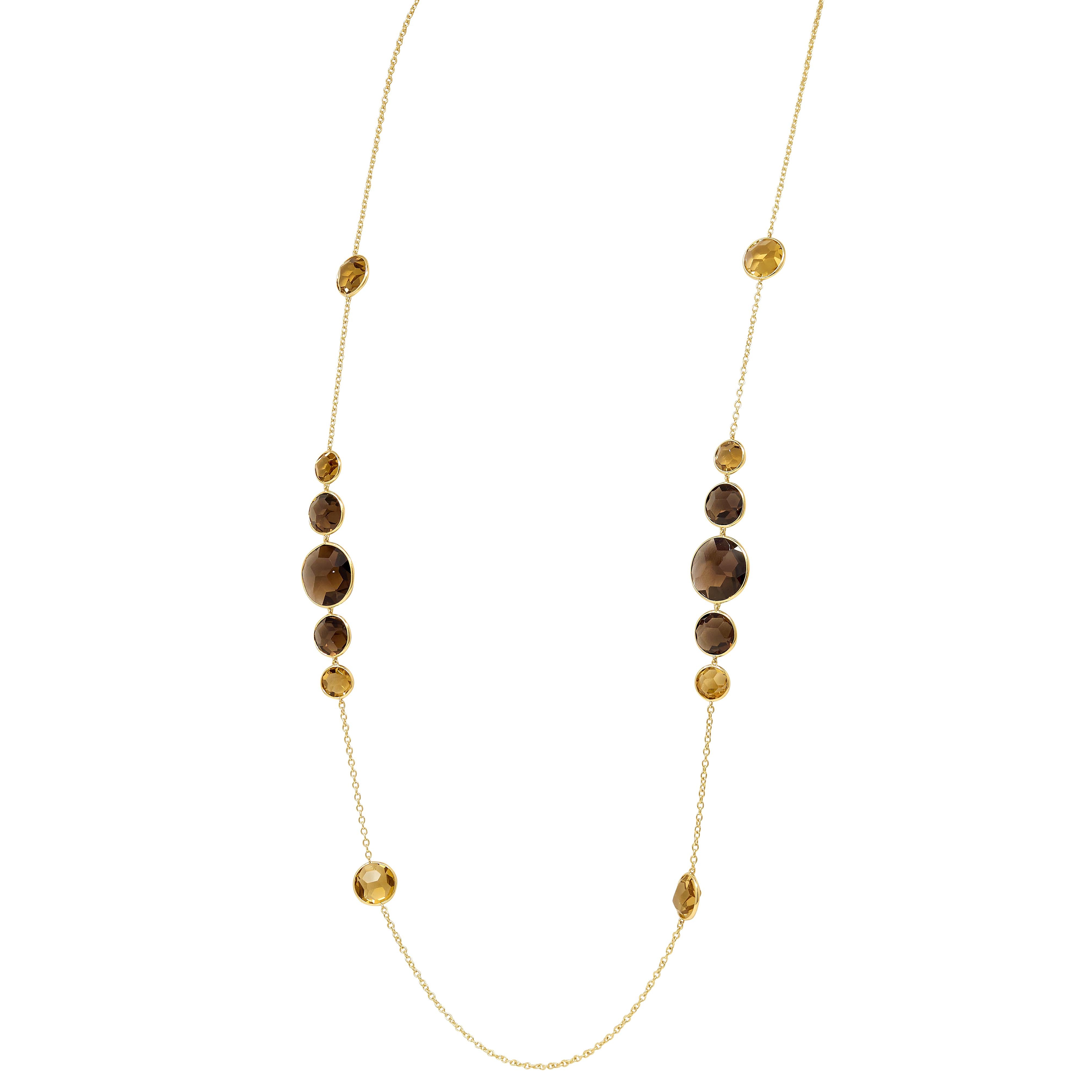Ippolita 2000's Smoky Quartz Citrine 18K Yellow Gold Station Necklace