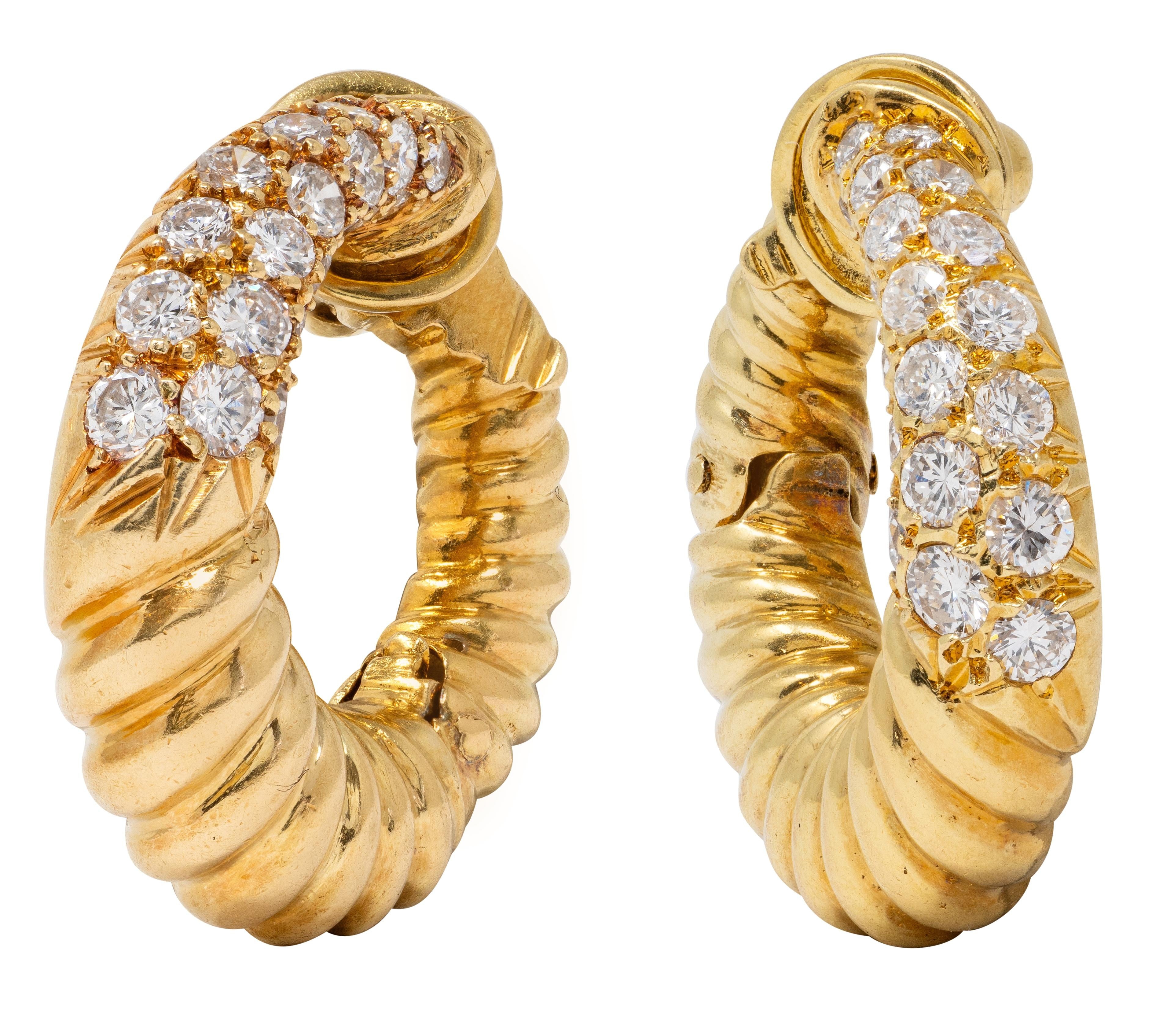 Van Cleef & Arpels 1975 Diamond 18K Gold Vintage Twisted Hoop Ear-Clip Earrings