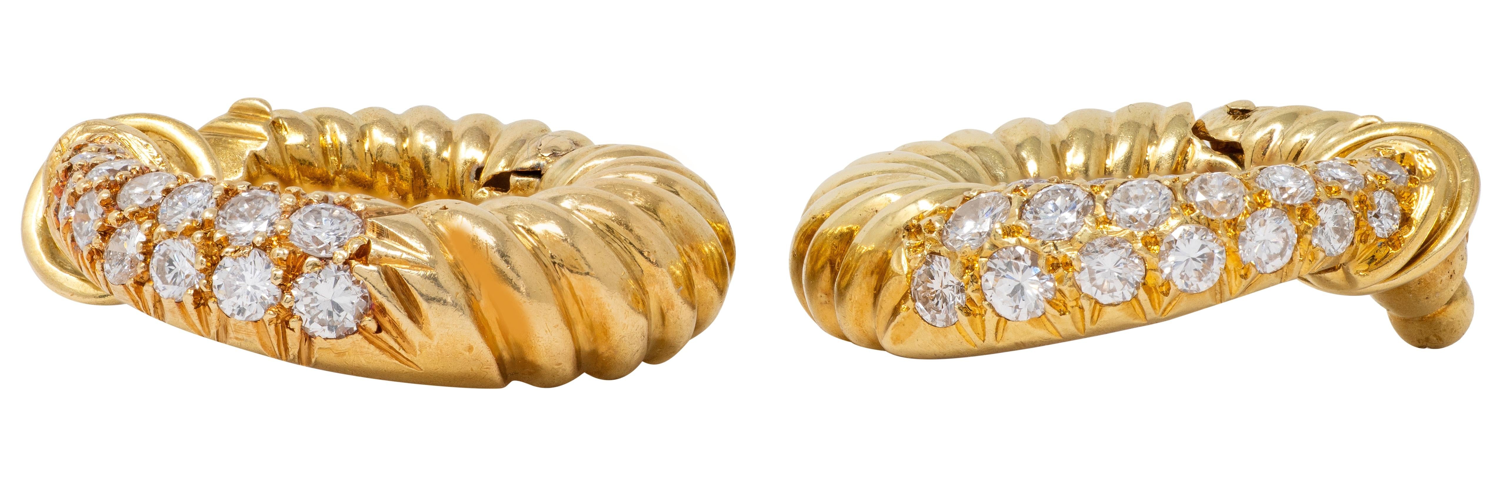 Van Cleef & Arpels 1975 Diamond 18K Gold Vintage Twisted Hoop Ear-Clip Earrings