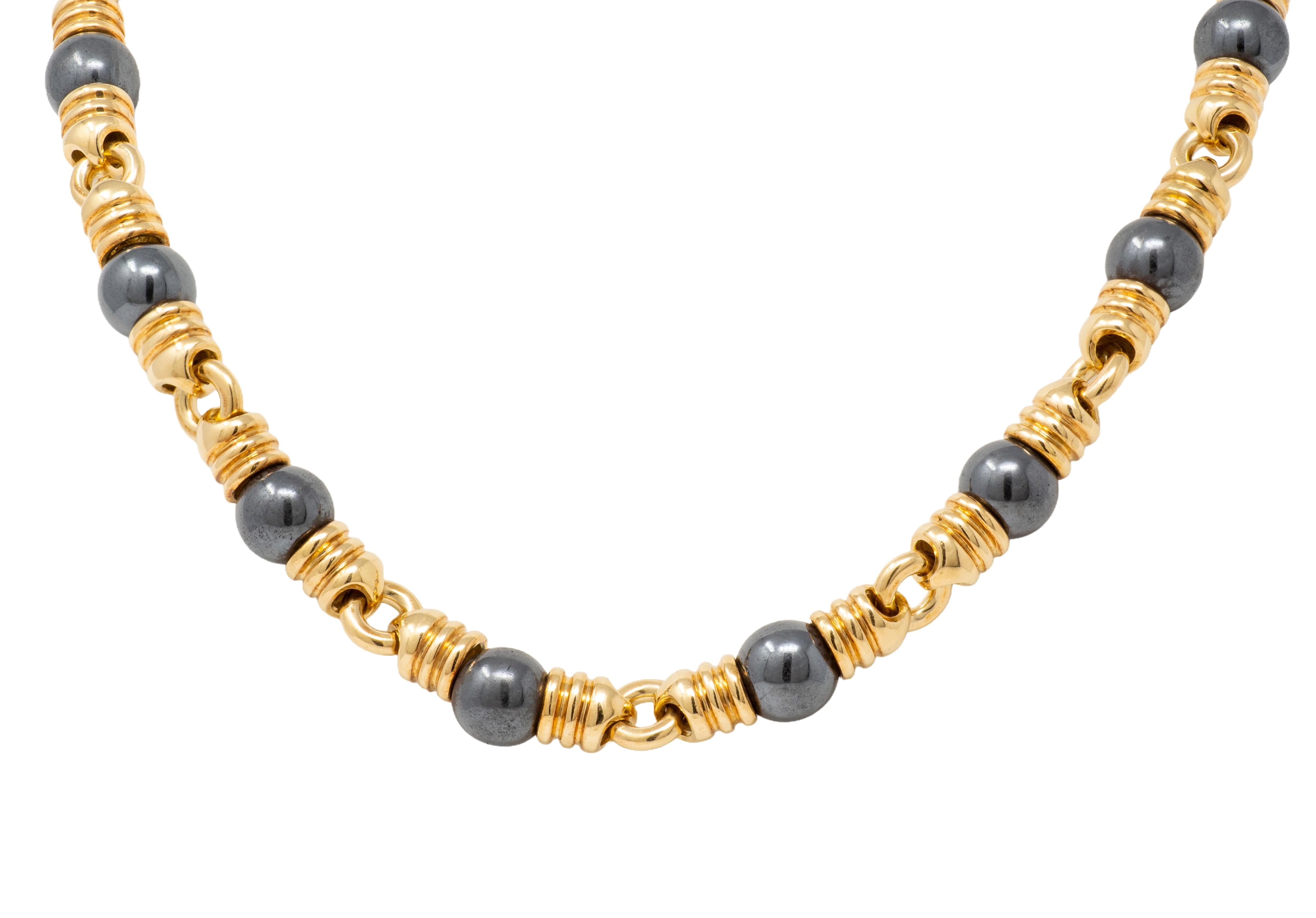 Bvlgari 1980's Hematite 18 Karat Yellow Gold Vintage Necklace