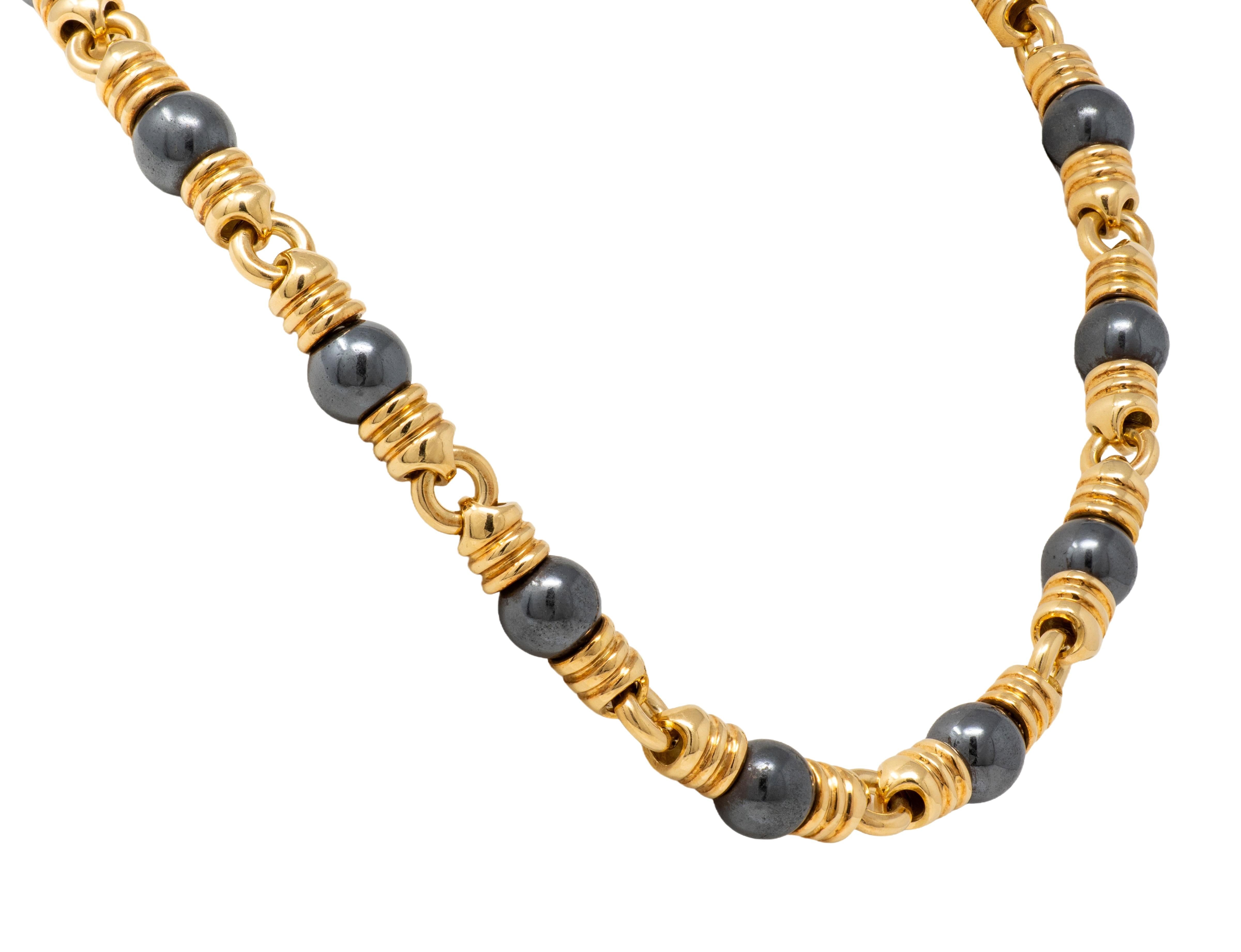Bvlgari 1980's Hematite 18 Karat Yellow Gold Vintage Necklace