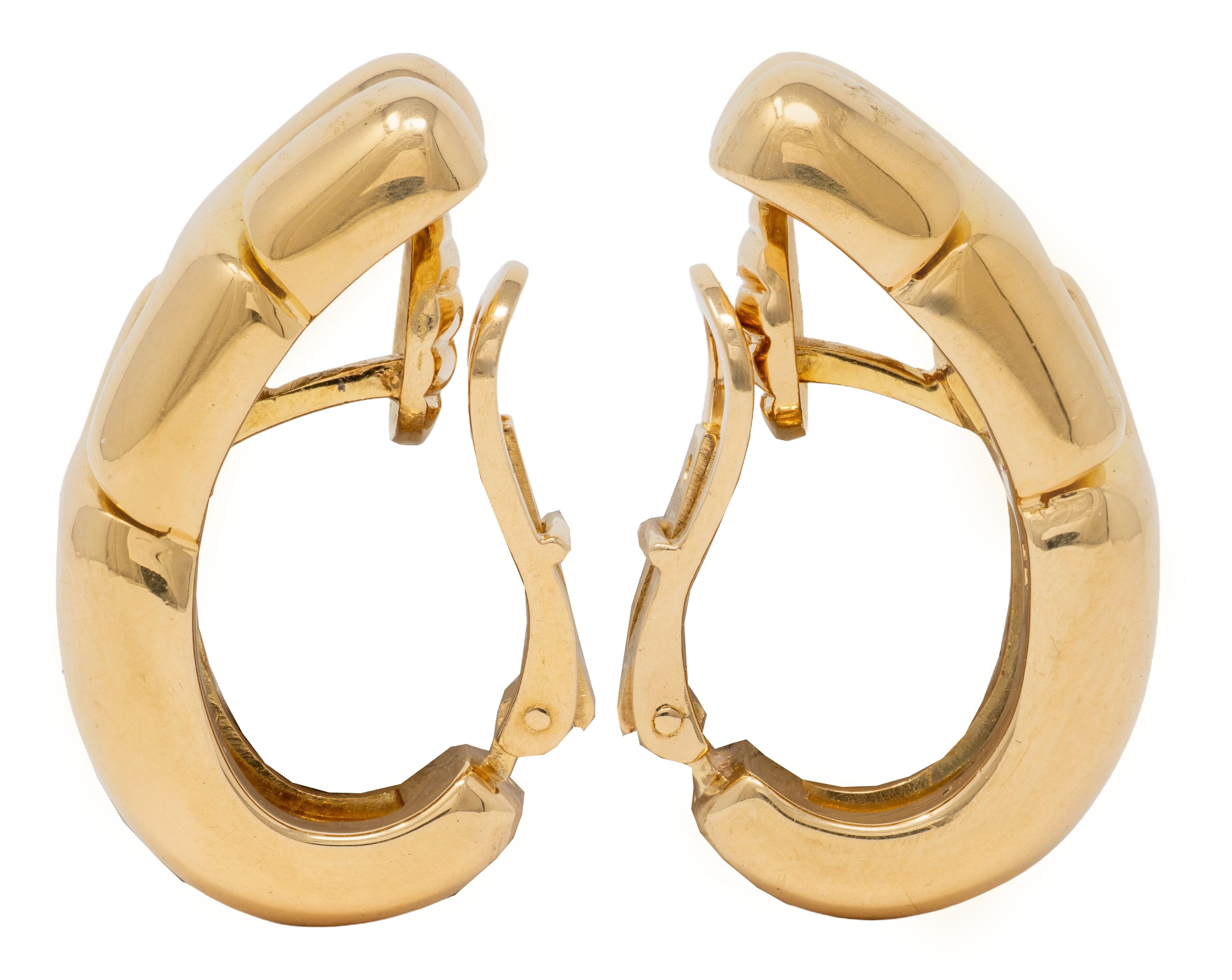 Bulgari 1990's 18 Karat Yellow Gold Vintage Geometric J-Hoop Earrings