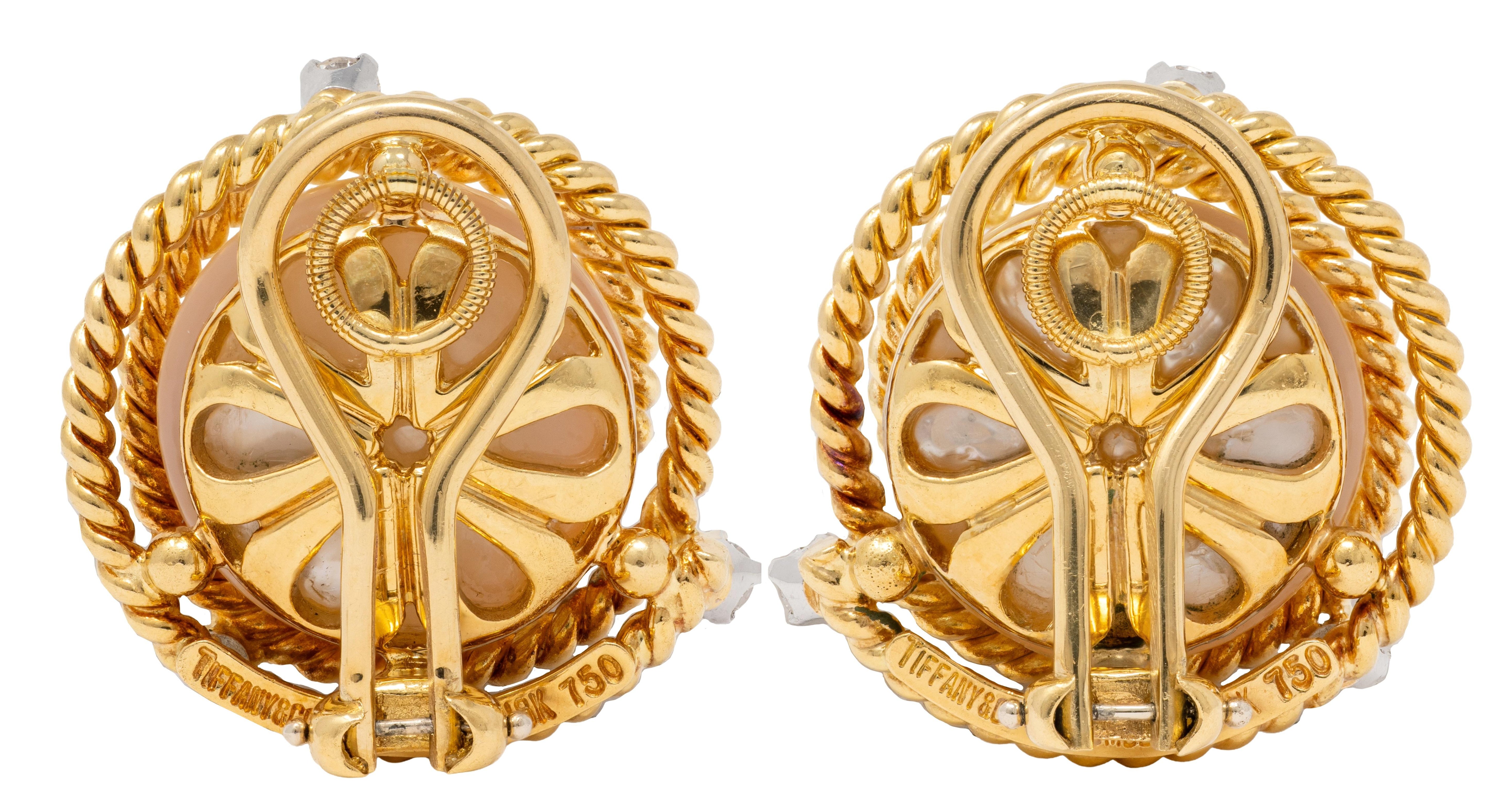 Tiffany & Co. Schlumberger Pearl Diamond 18K Gold Platinum Vintage Swirl Earring