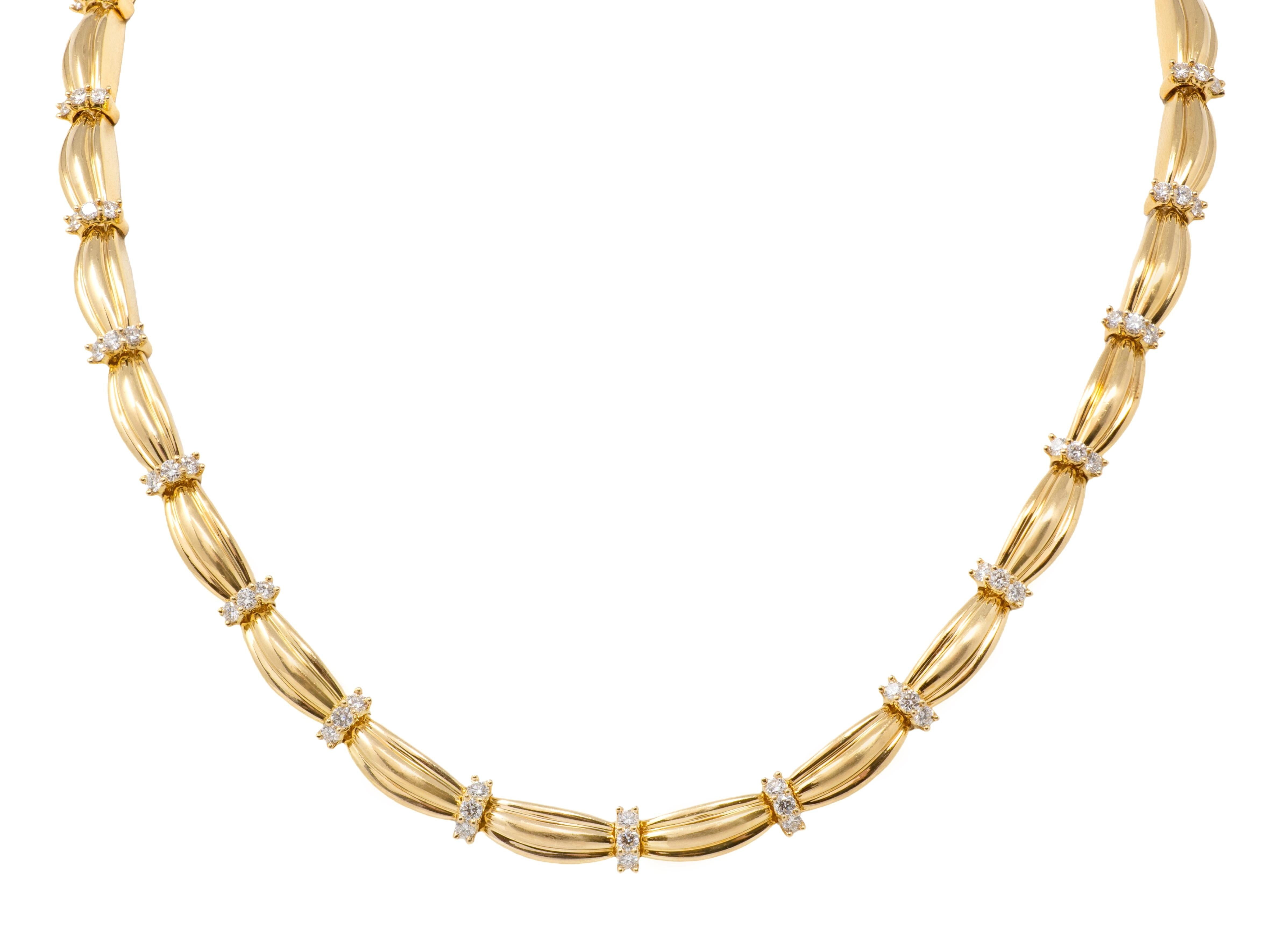 Tiffany & Co. 1992 Diamond 18K Yellow Gold Vintage Signature Ribbon Necklace