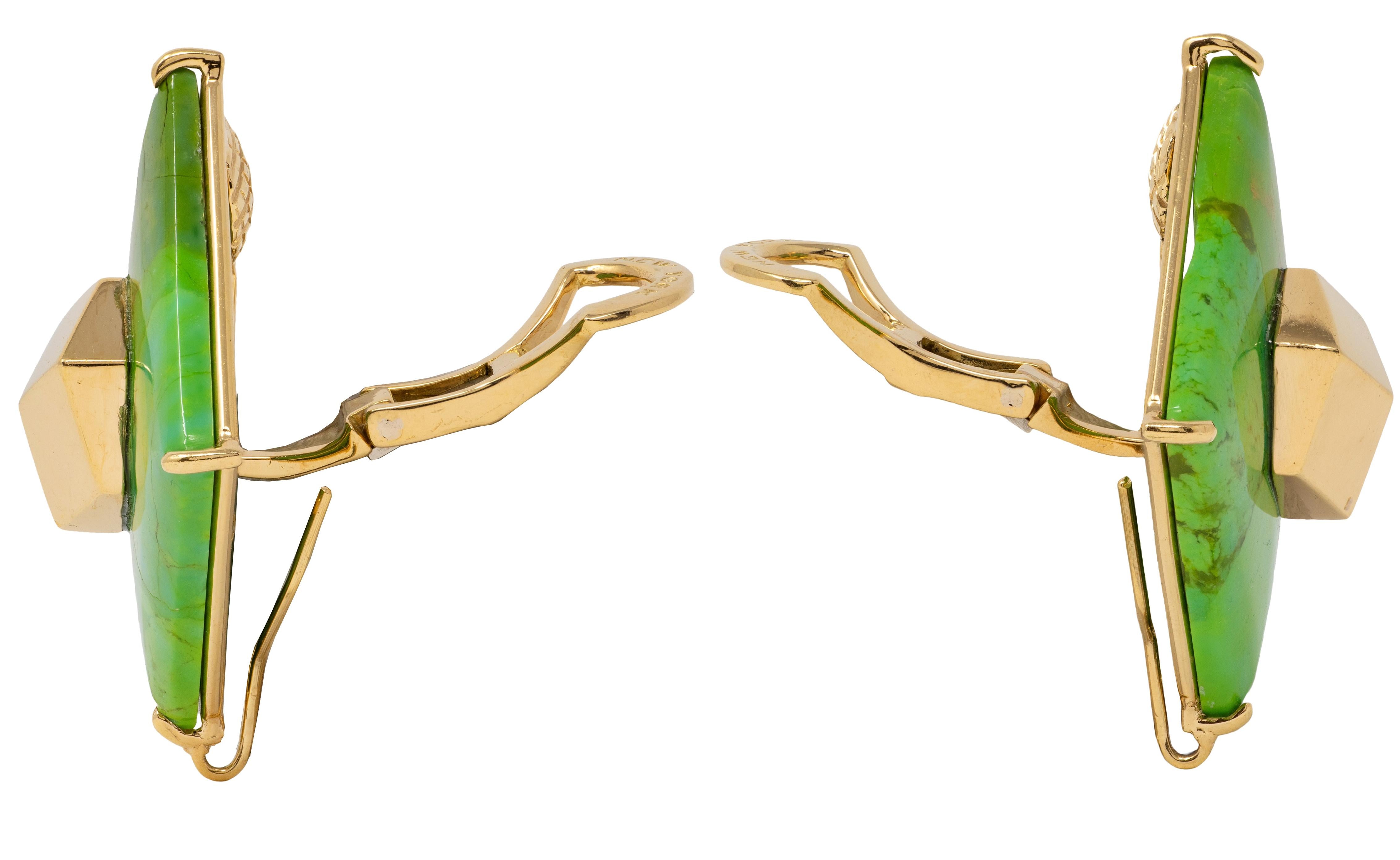 Paolo Costagli 2010's Turquoise 18K Gold Brilliante Cube Ear-Clip Earrings
