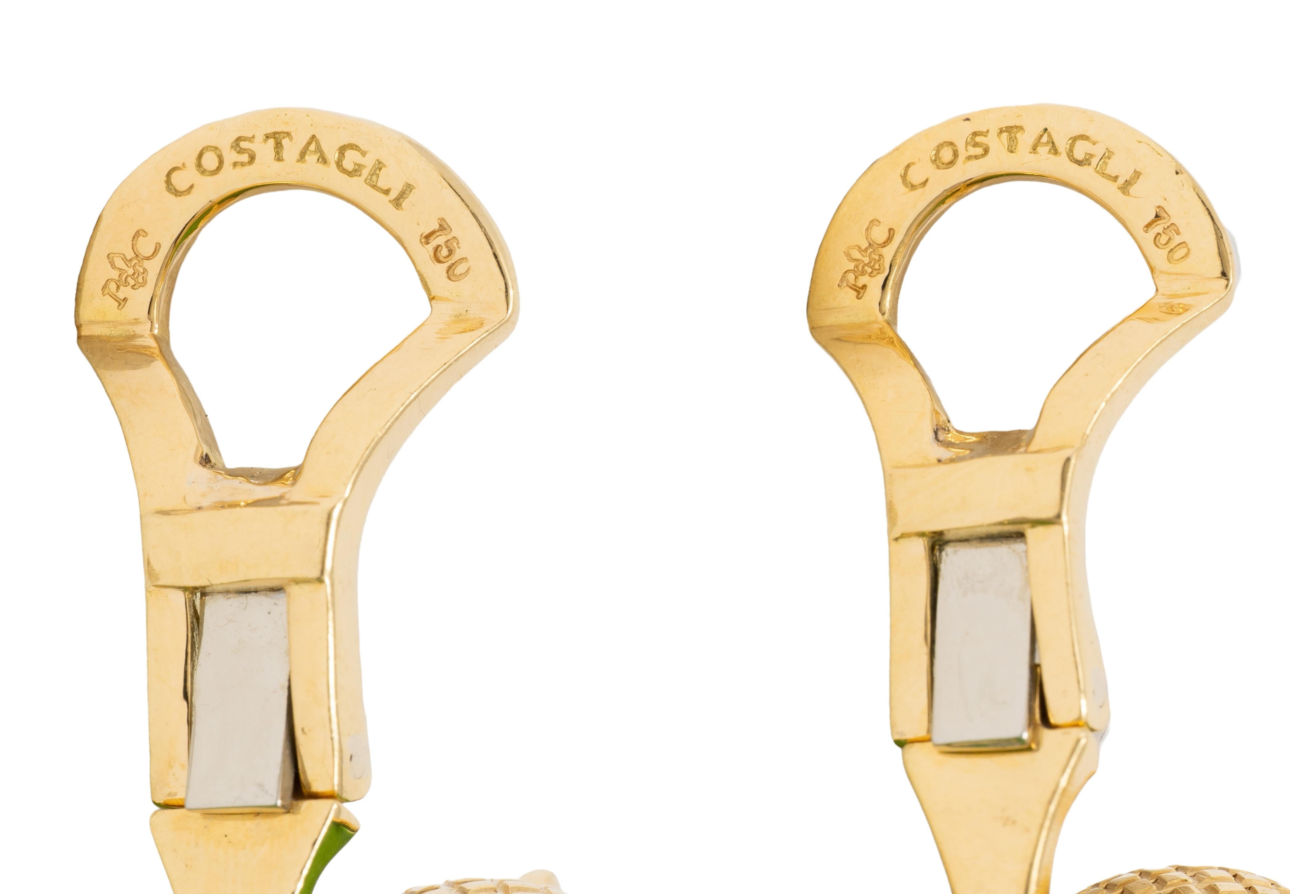 Paolo Costagli 2010's Turquoise 18K Gold Brilliante Cube Ear-Clip Earrings