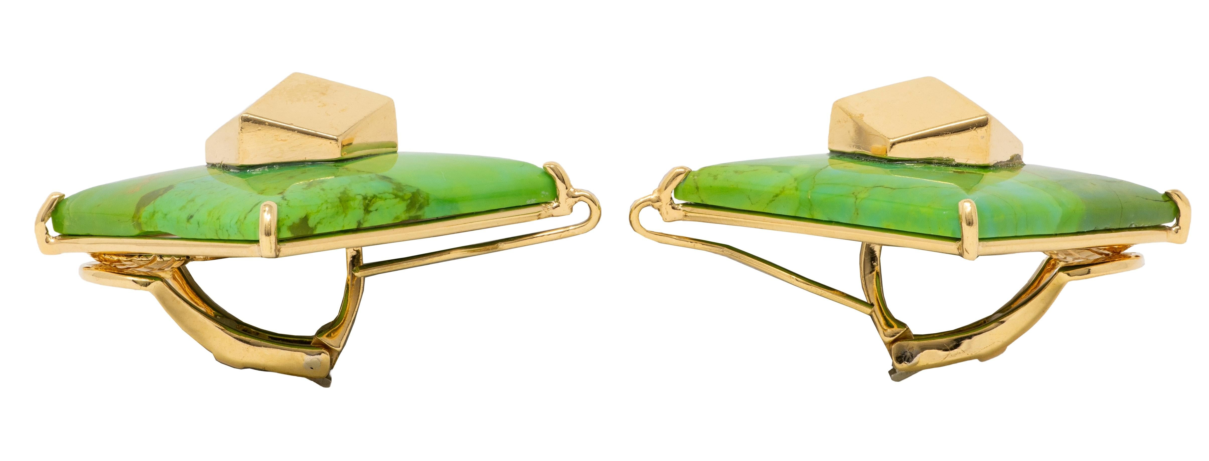 Paolo Costagli 2010's Turquoise 18K Gold Brilliante Cube Ear-Clip Earrings