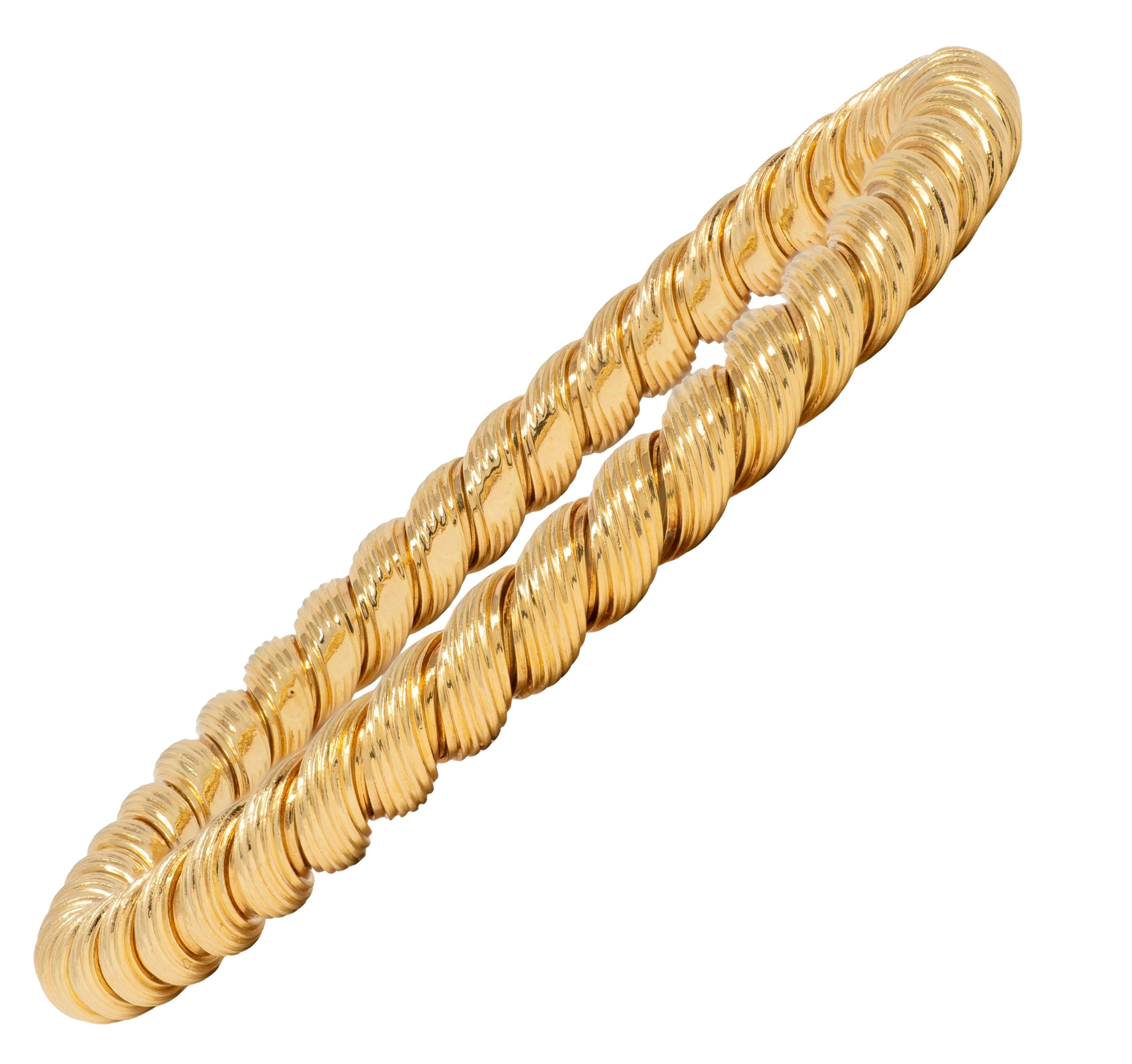 Van Cleef & Arpels 1960's 18K Yellow Gold Vintage Twisted Rope Bangle Bracelet