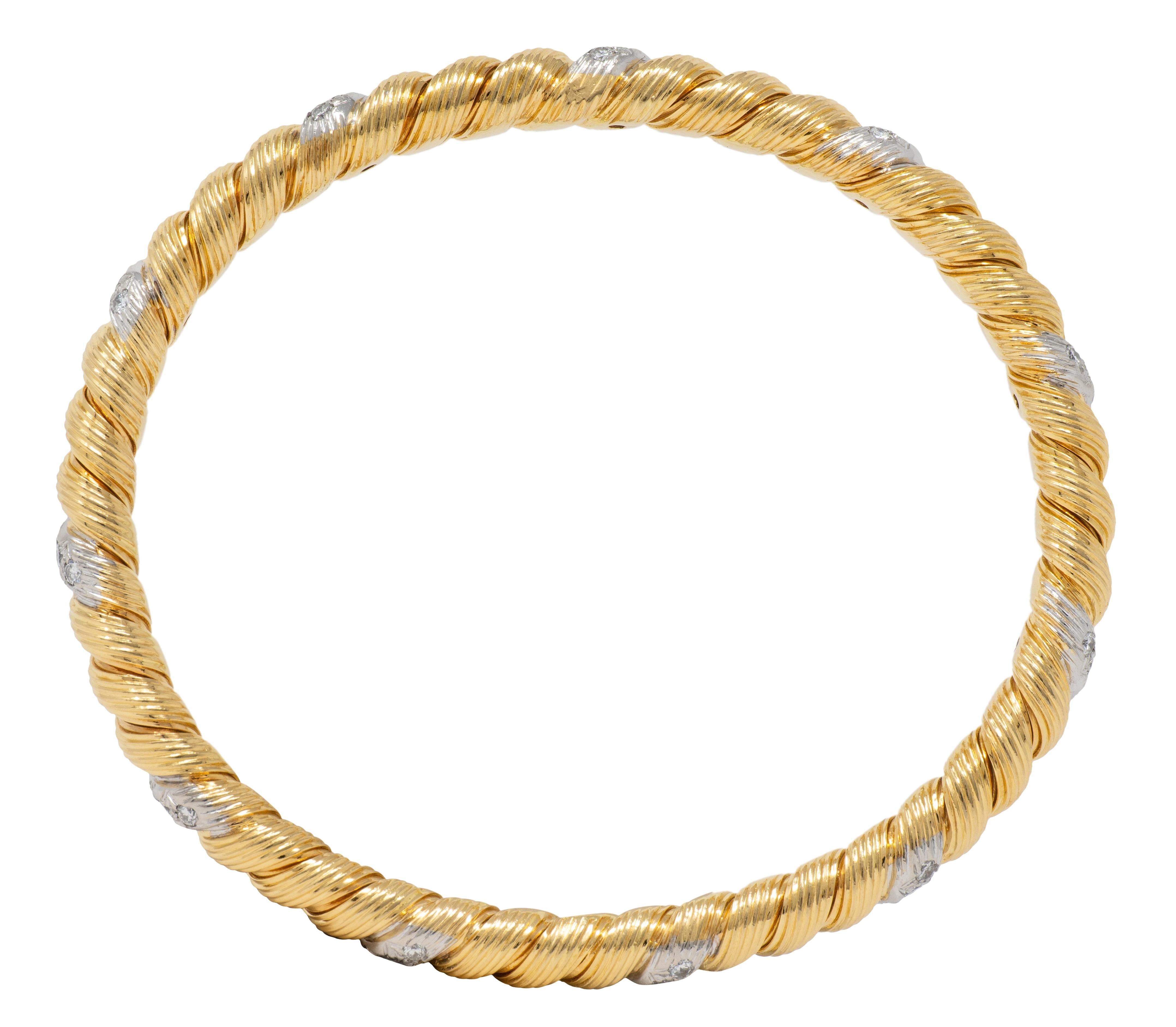 Van Cleef & Arpels Diamond 18K Gold Platinum Vintage Twisted Bangle Bracelet