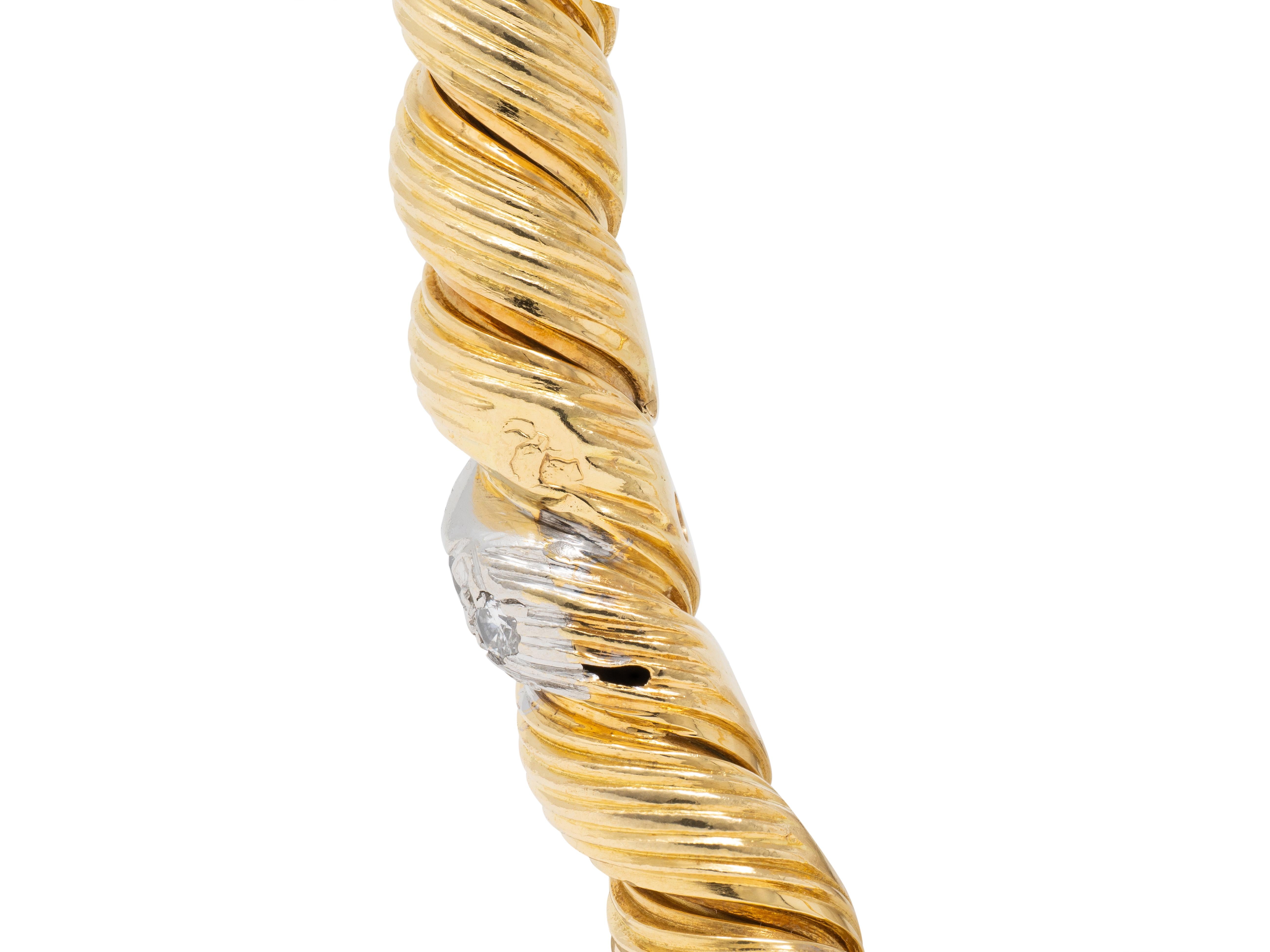 Van Cleef & Arpels Diamond 18K Gold Platinum Vintage Twisted Bangle Bracelet