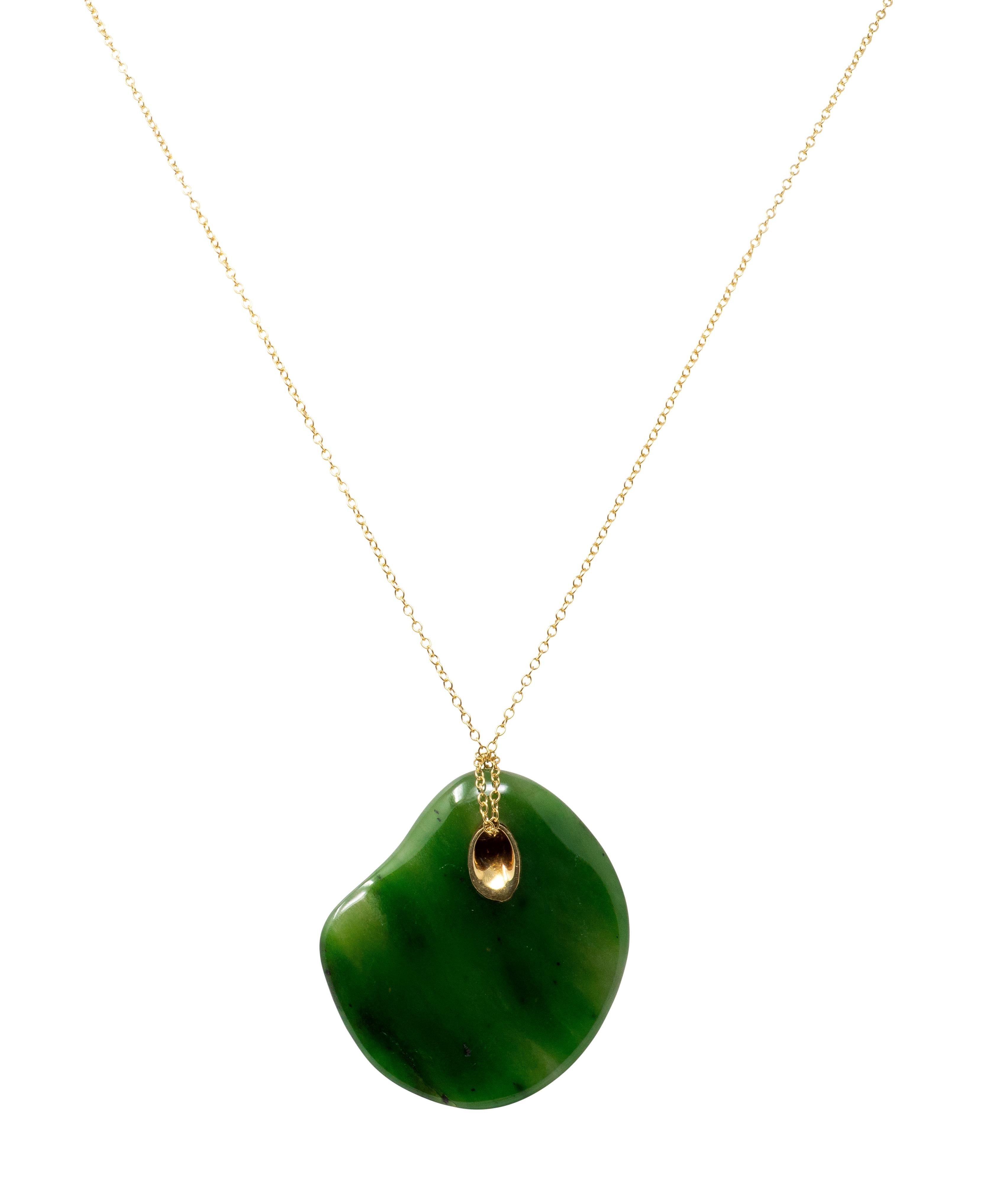 Tiffany & Co. Elsa Peretti 1970's Jade 18K Vintage Touchstone Pendant Necklace