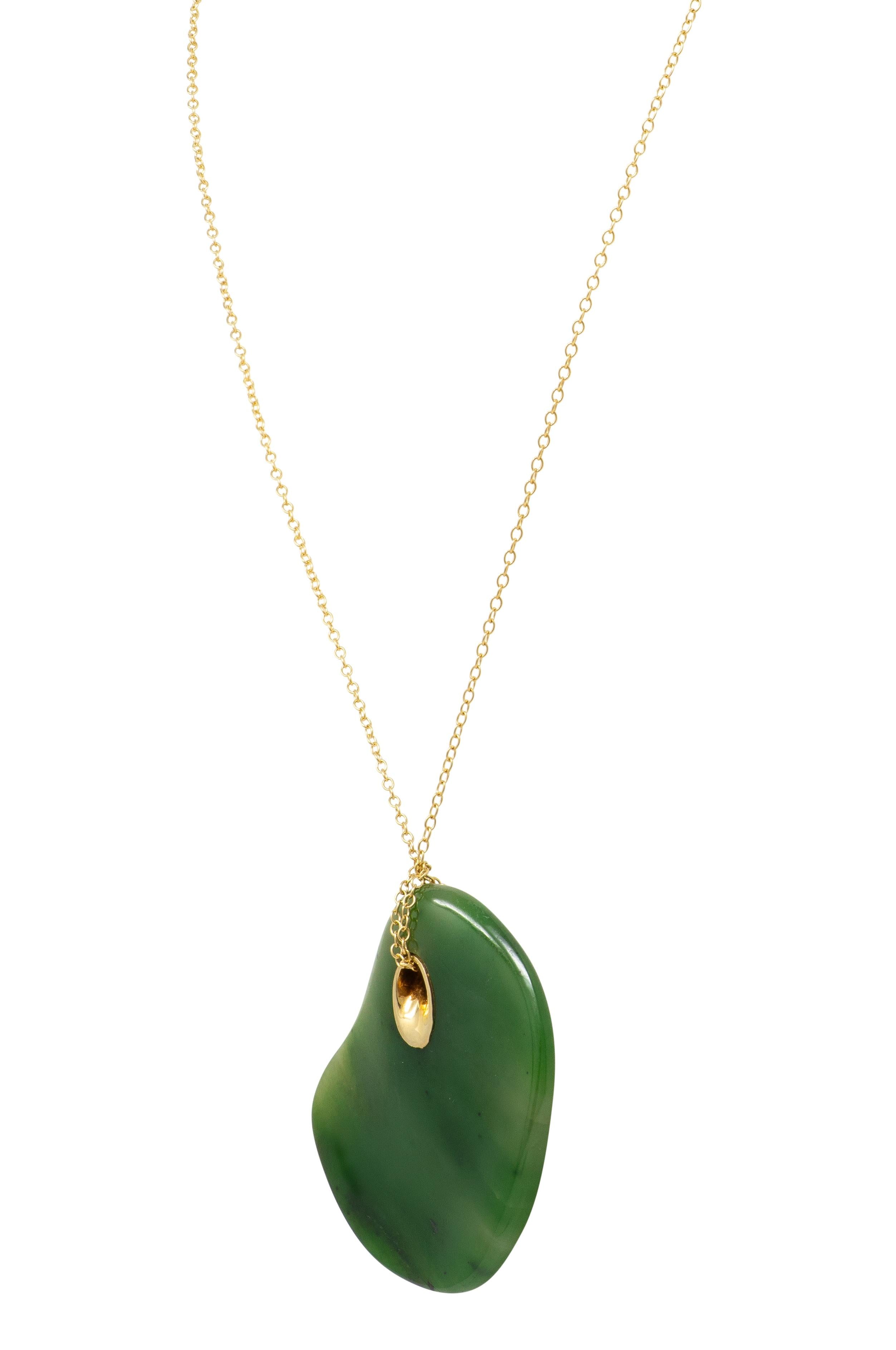 Tiffany & Co. Elsa Peretti 1970's Jade 18K Vintage Touchstone Pendant Necklace