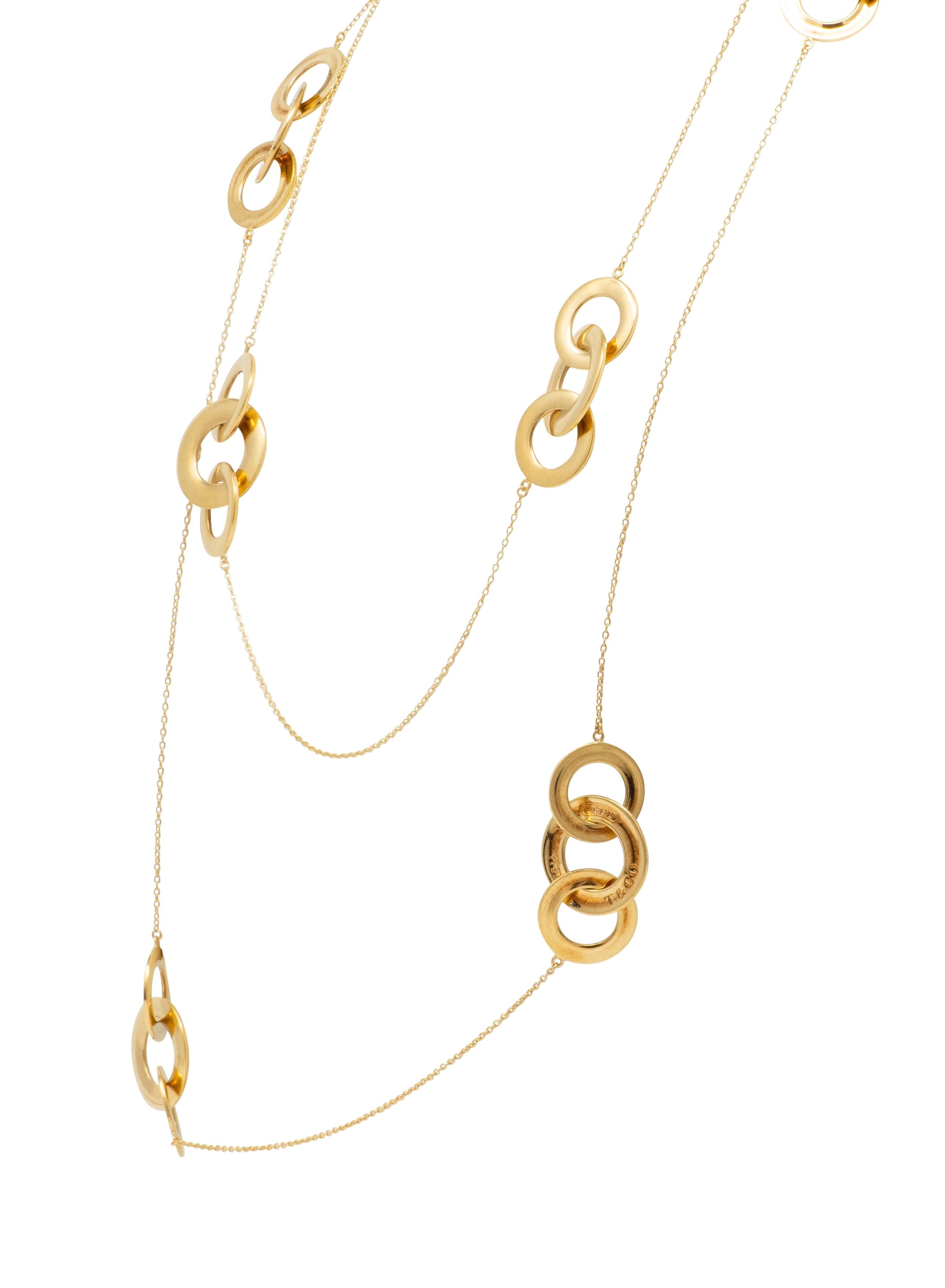 Tiffany & Co. 2000's 18K Gold Vintage 1837 Interlocking Rings Station Necklace