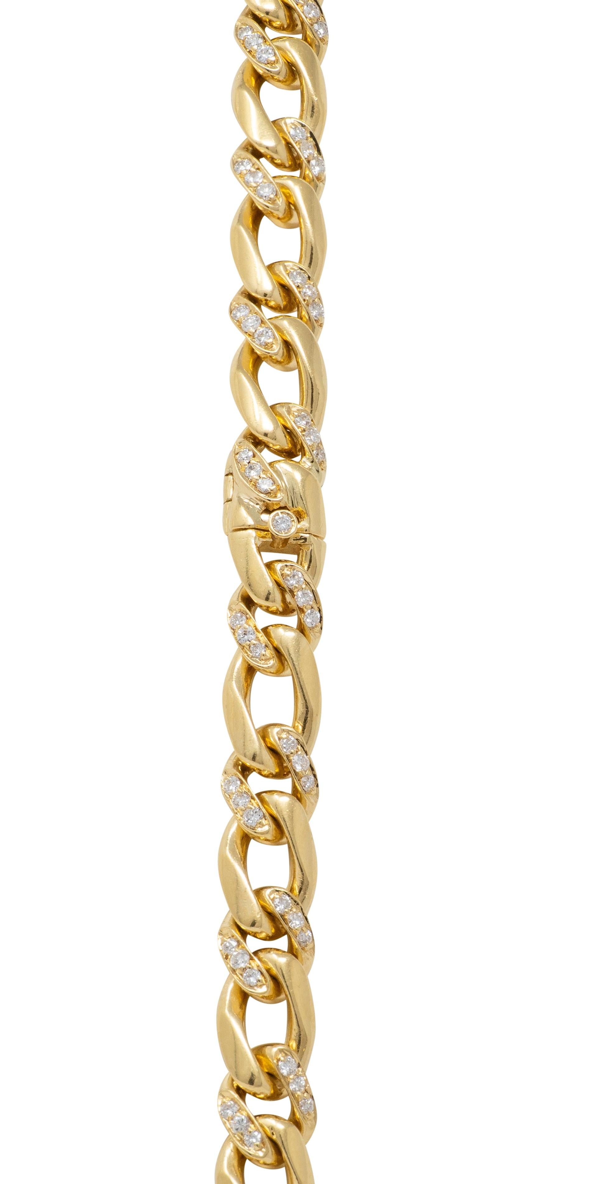 Bulgari 1970's 8.60 CTW Diamond 18 Karat Gold Vintage Curb Link Chain Necklace