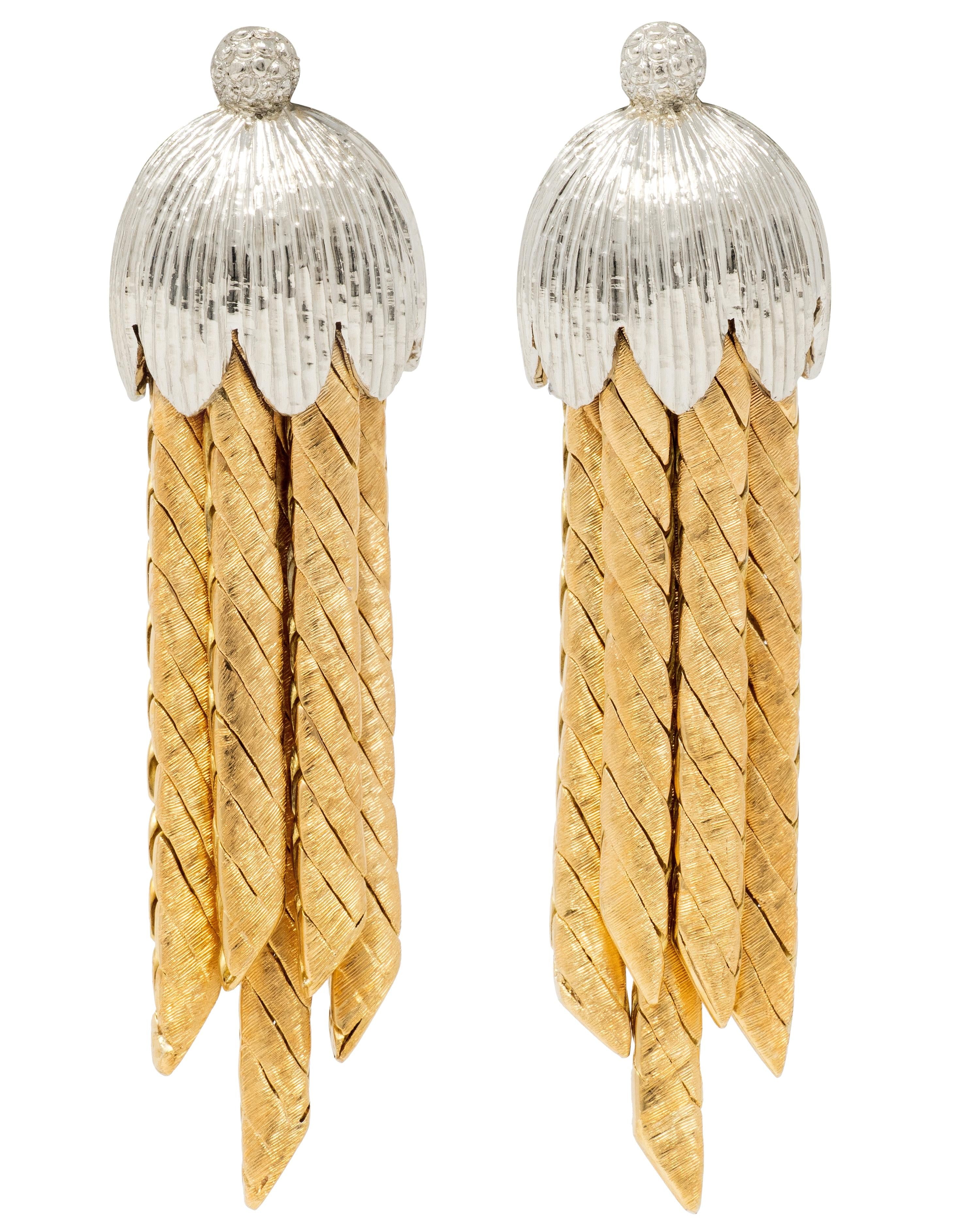 Mario Buccellati 1960's 18 Karat Two-Tone Gold Vintage Tassel Ear-Clip Earrings