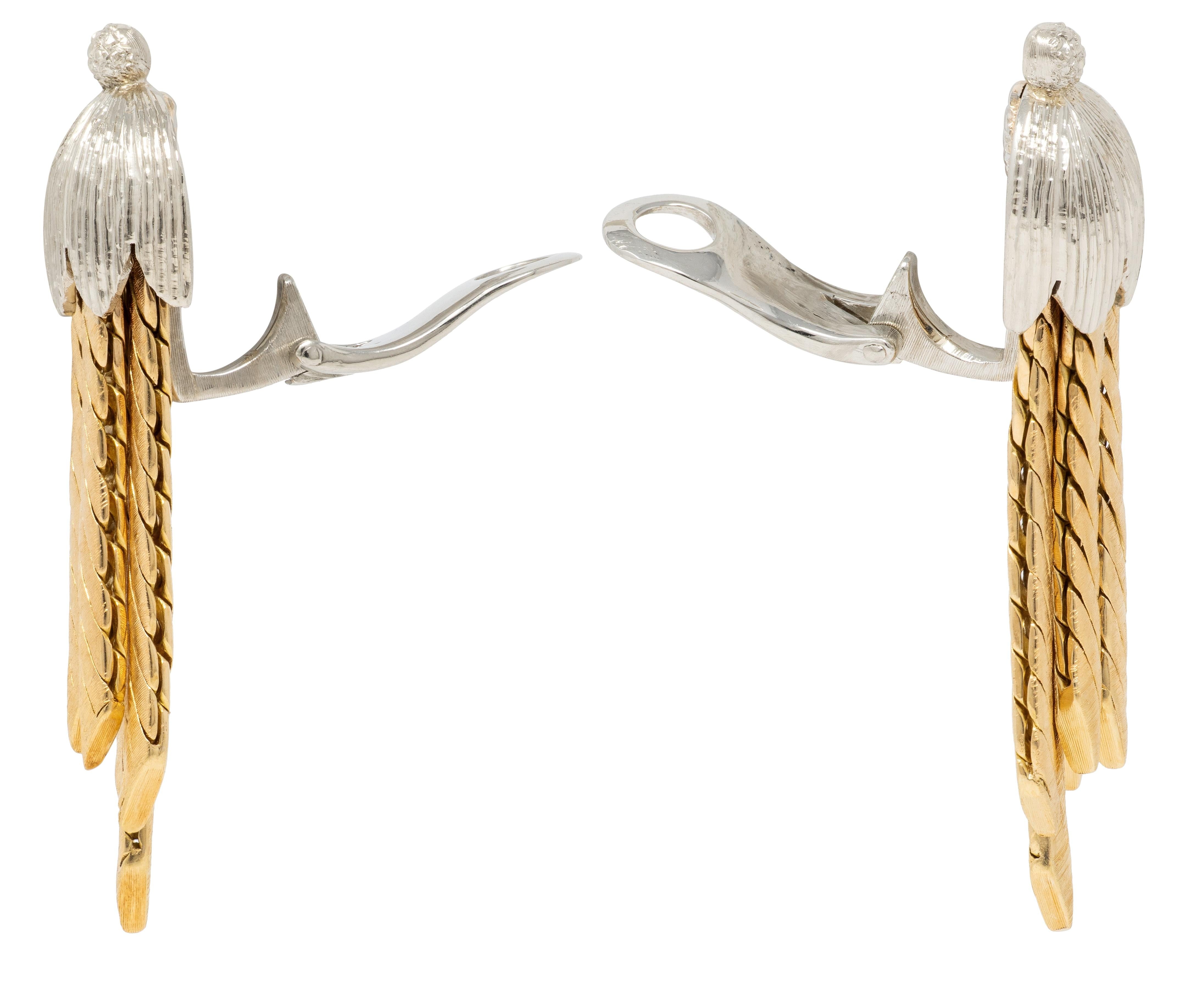 Mario Buccellati 1960's 18 Karat Two-Tone Gold Vintage Tassel Ear-Clip Earrings