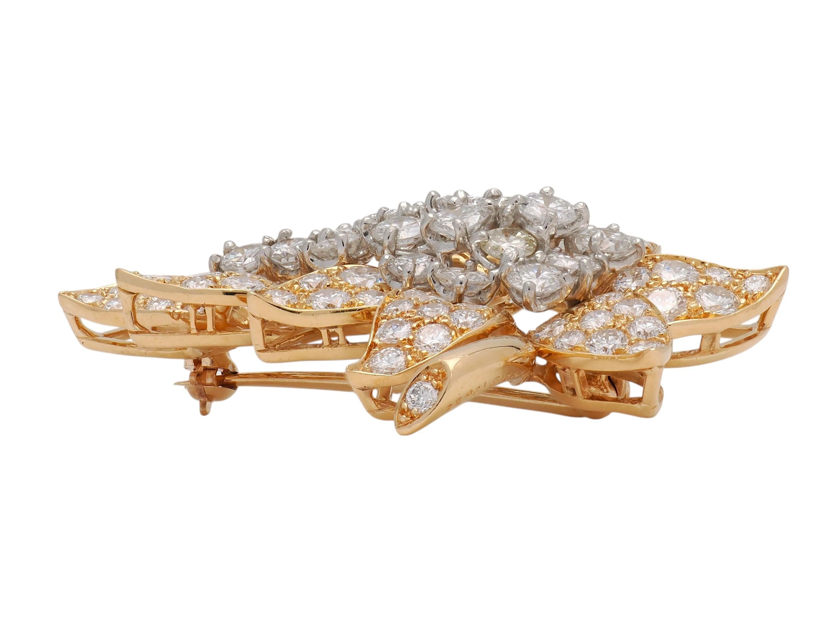 Oscar Heyman 1970's 5.25 CTW Diamond 18K Gold Platinum Vintage Foliate Brooch