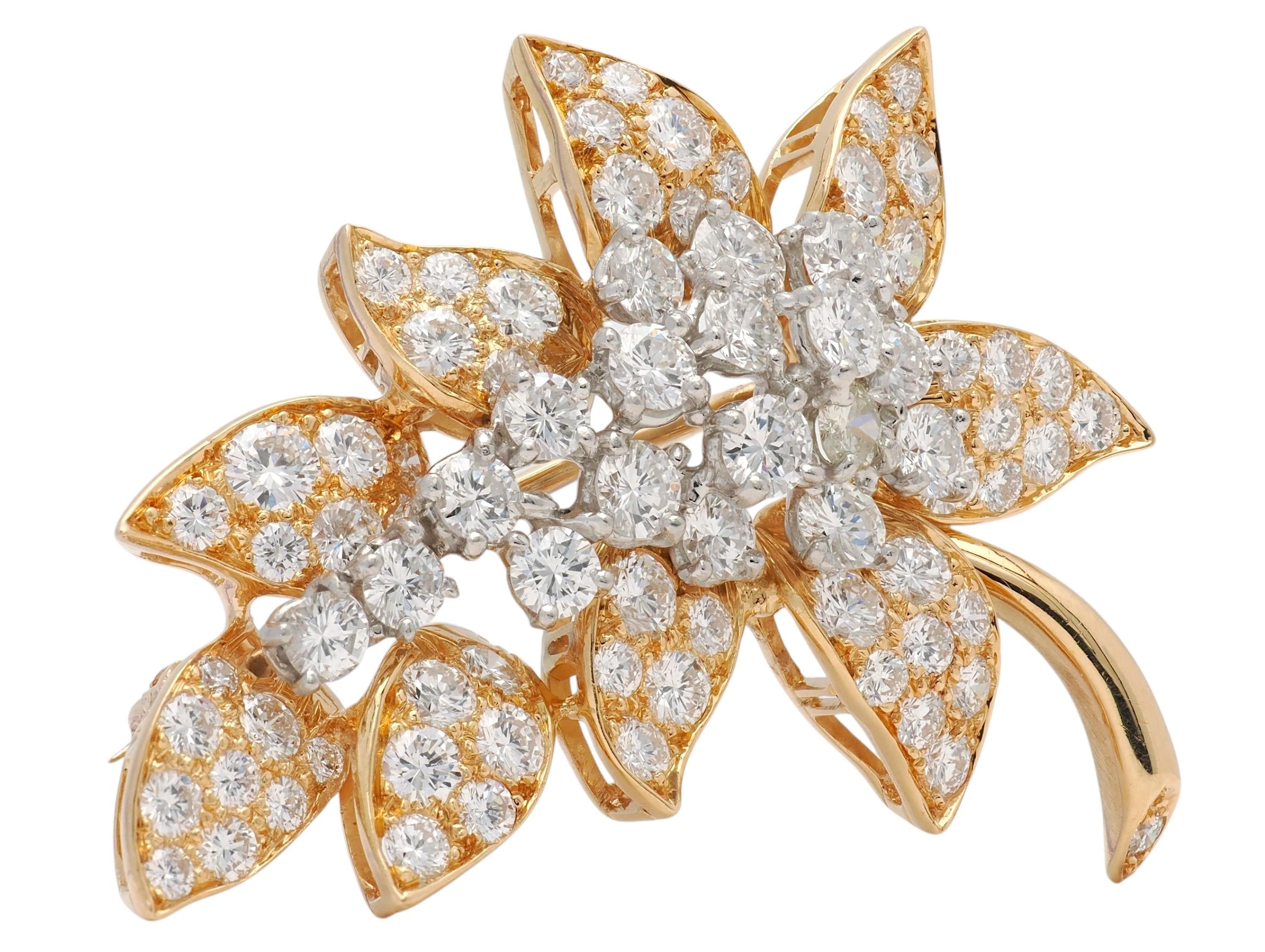 Oscar Heyman 1970's 5.25 CTW Diamond 18K Gold Platinum Vintage Foliate Brooch
