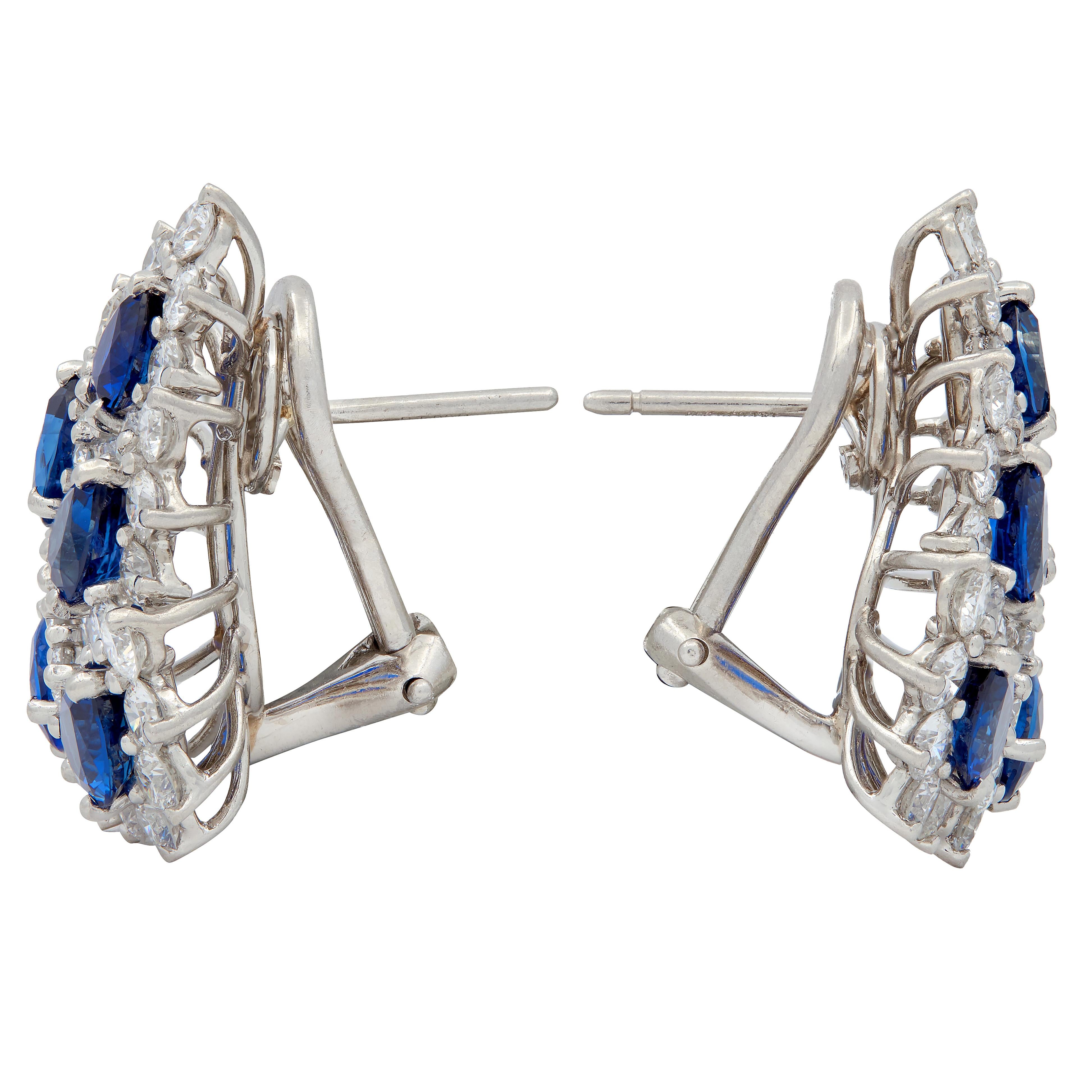Tiffany & Co. 8.14 CTW Diamond Sapphire Platinum Vintage Cluster Earrings