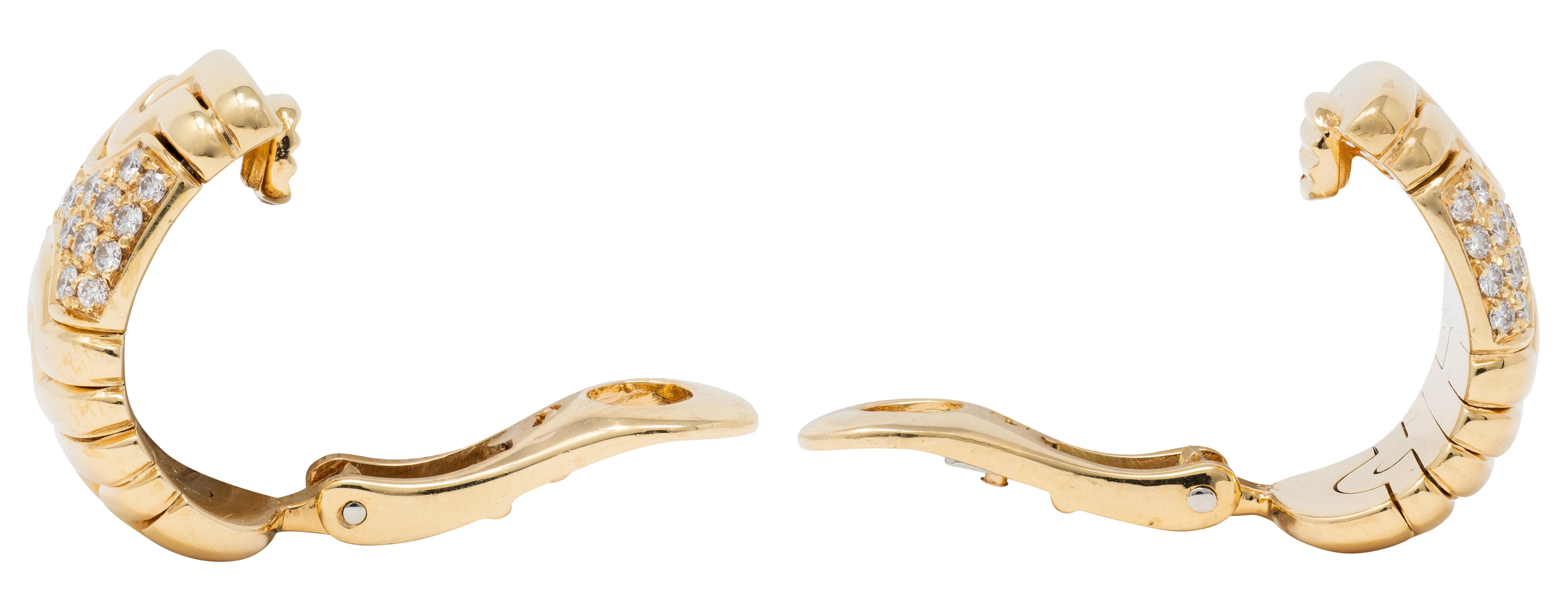 Bulgari 1980's Diamond 18 Karat Yellow Gold Vintage Parentesi Ear-Clip Earrings