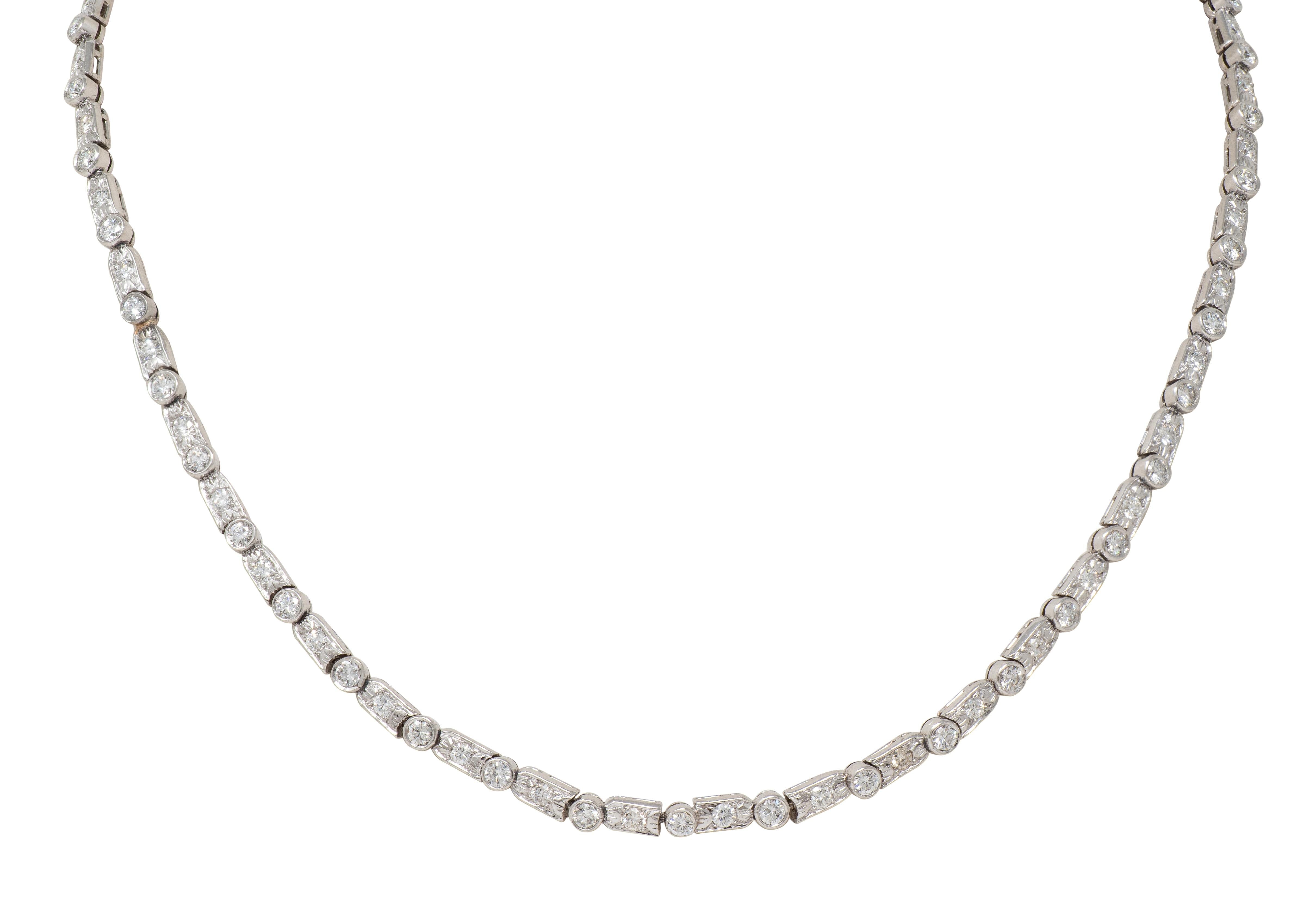Mid-Century 7.21 CTW Diamond Platinum Vintage Dash & Dot Line Necklace