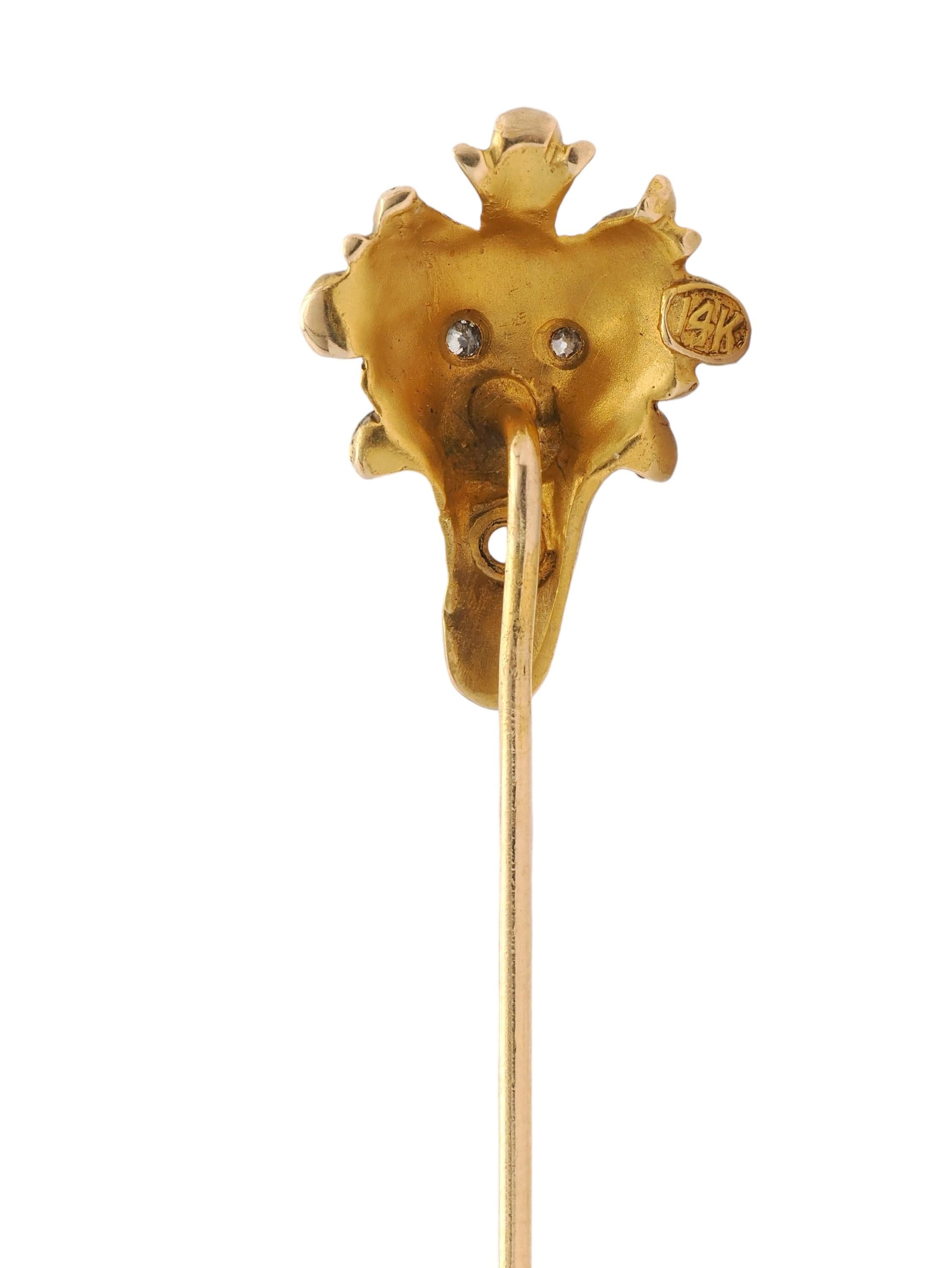 Art Nouveau Diamond 14 Karat Yellow Gold Antique Lion Stickpin