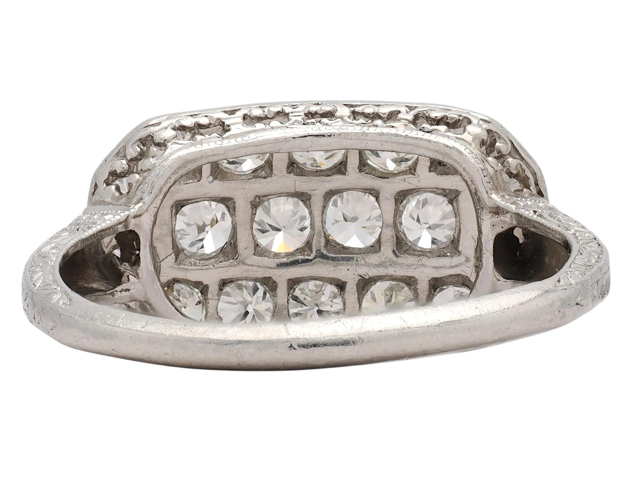 Art Deco Transitional Cut Diamond Platinum Vintage Scrolling Cluster Ring