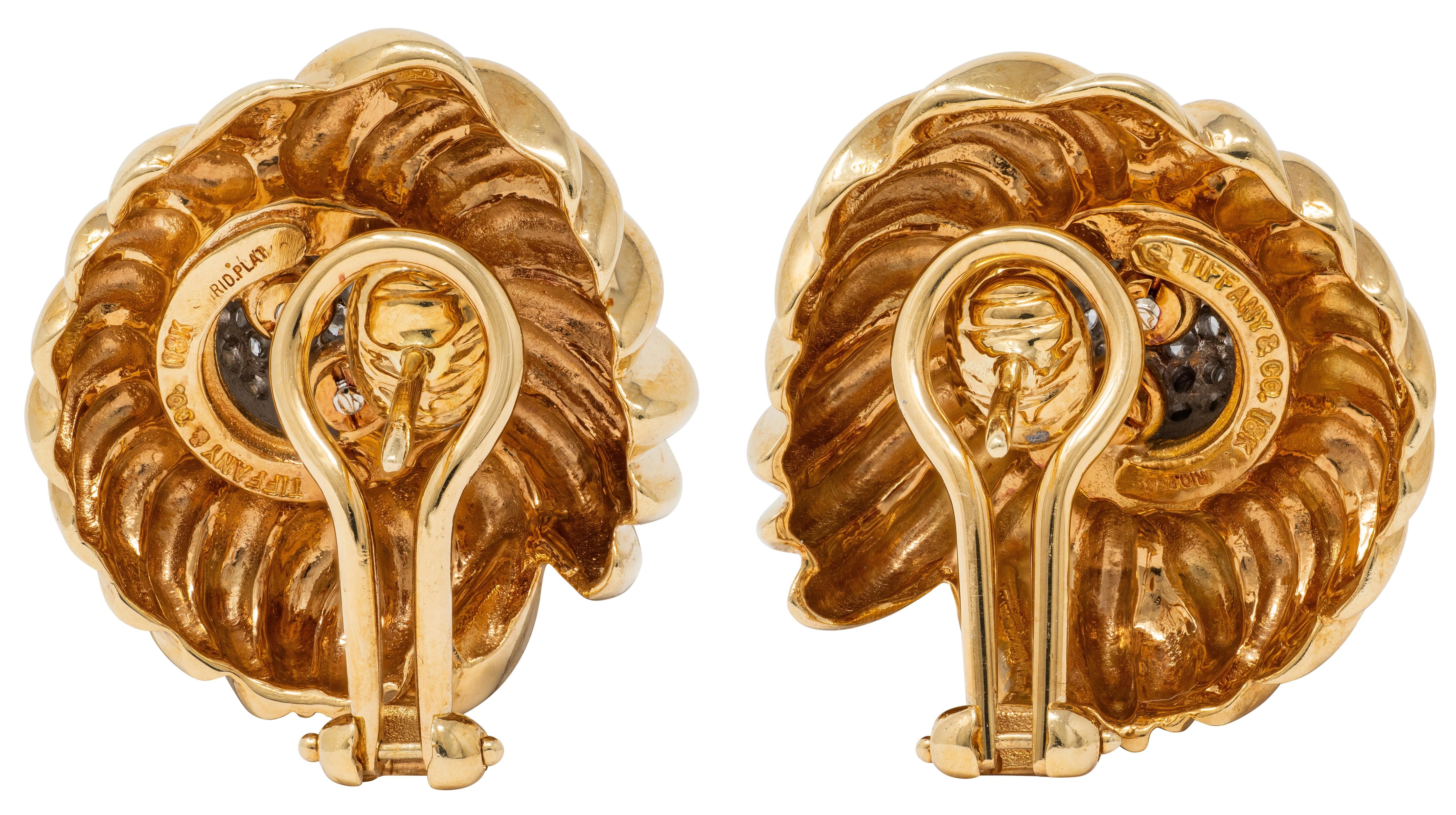 Tiffany & Co. 1980's Diamond 18K Yellow Gold Platinum Vintage Flower Earrings