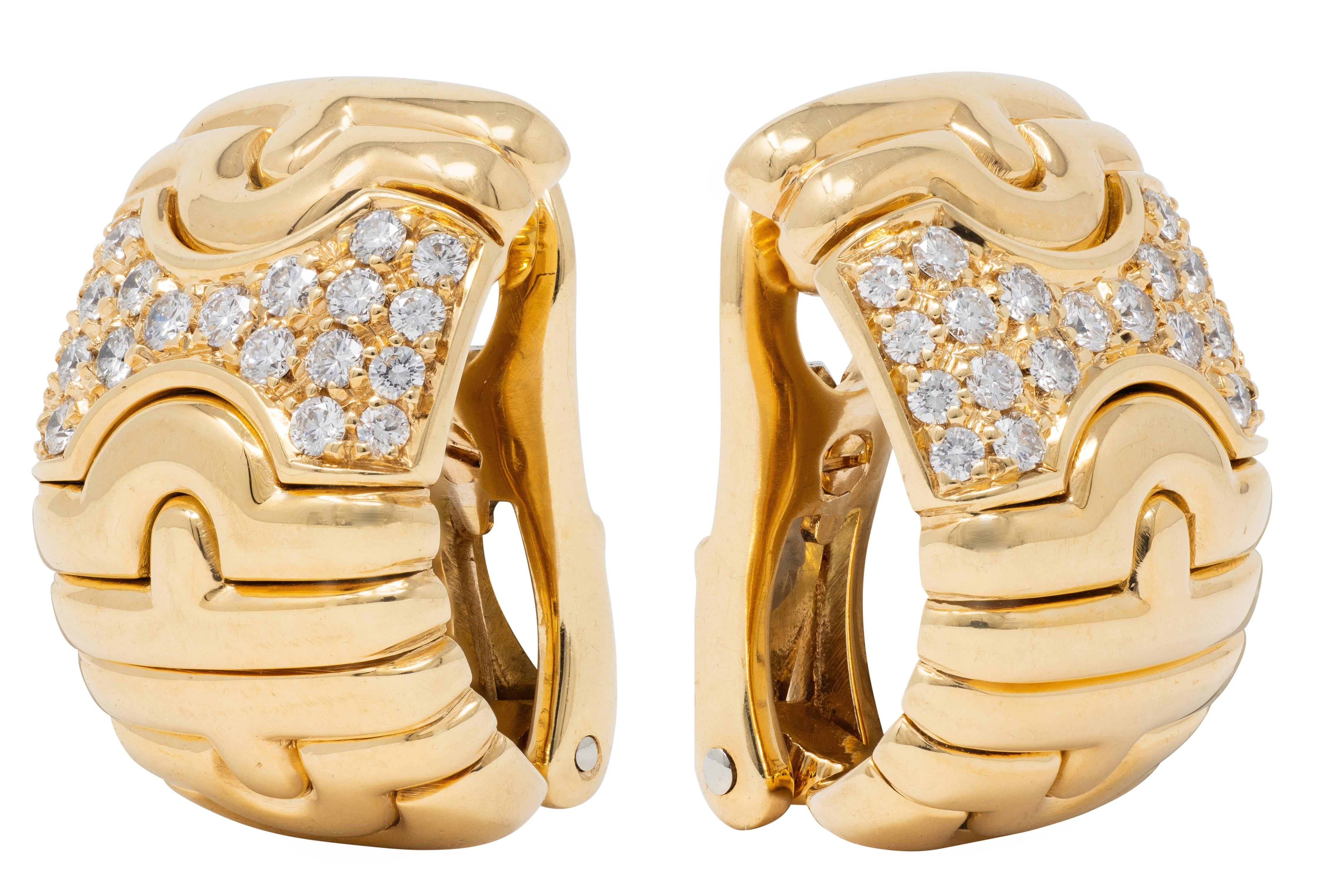 Bulgari 1980's Diamond 18 Karat Yellow Gold Vintage Parentesi Ear-Clip Earrings