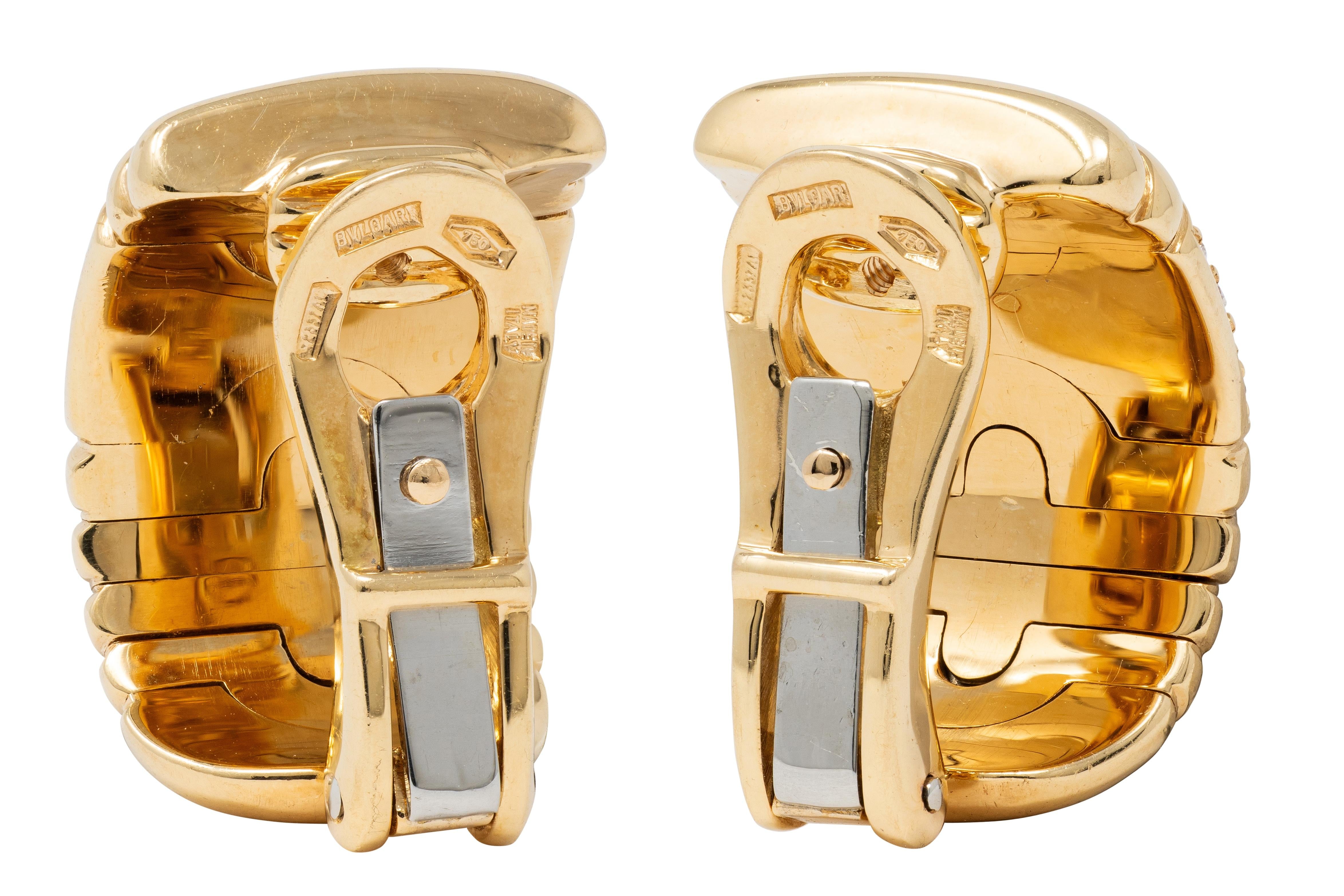 Bulgari 1980's Diamond 18 Karat Yellow Gold Vintage Parentesi Ear-Clip Earrings