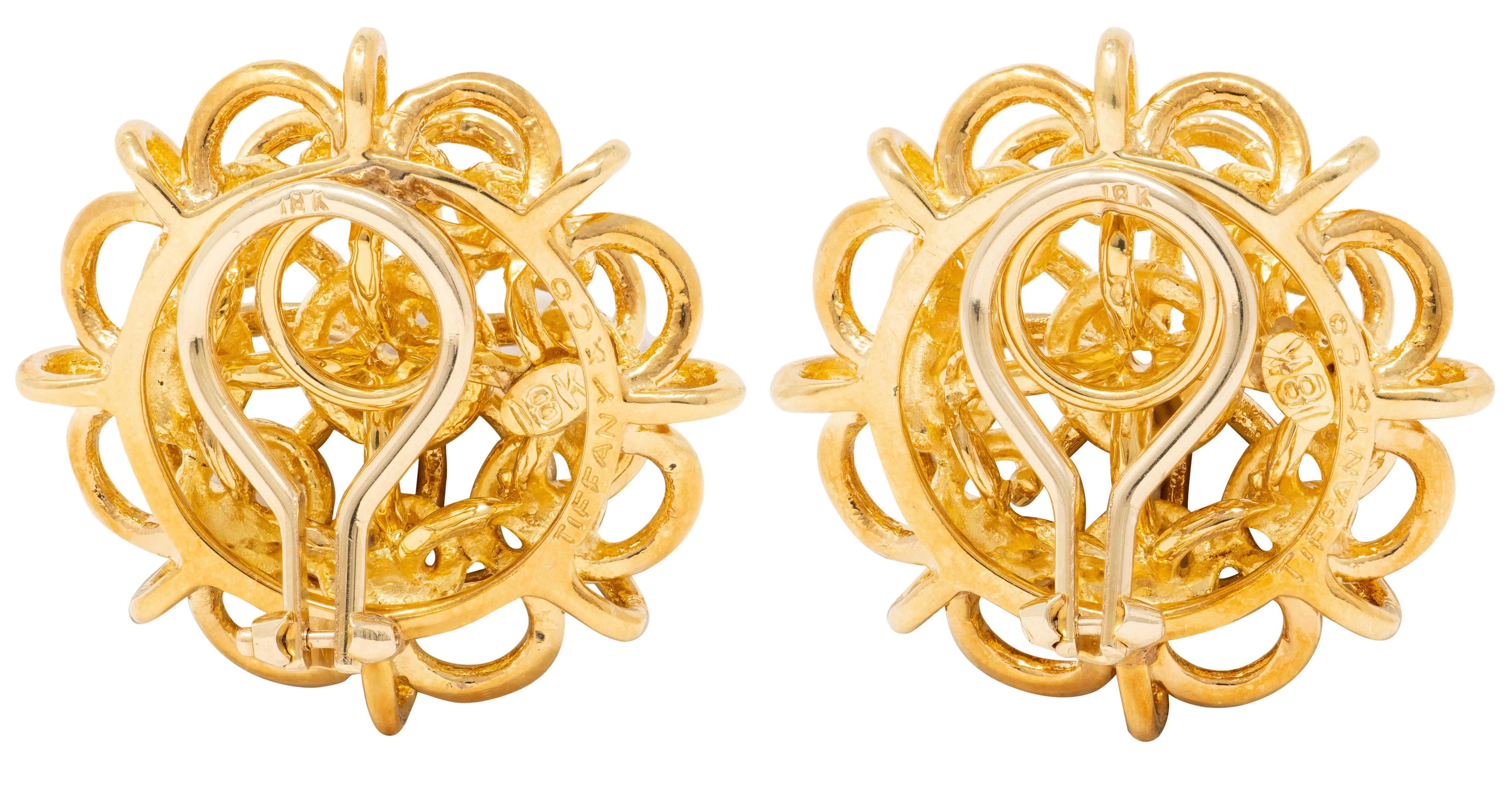 Tiffany & Co. 1990's 18 Karat Yellow Gold Vintage Chain Flower Ear-Clip Earrings
