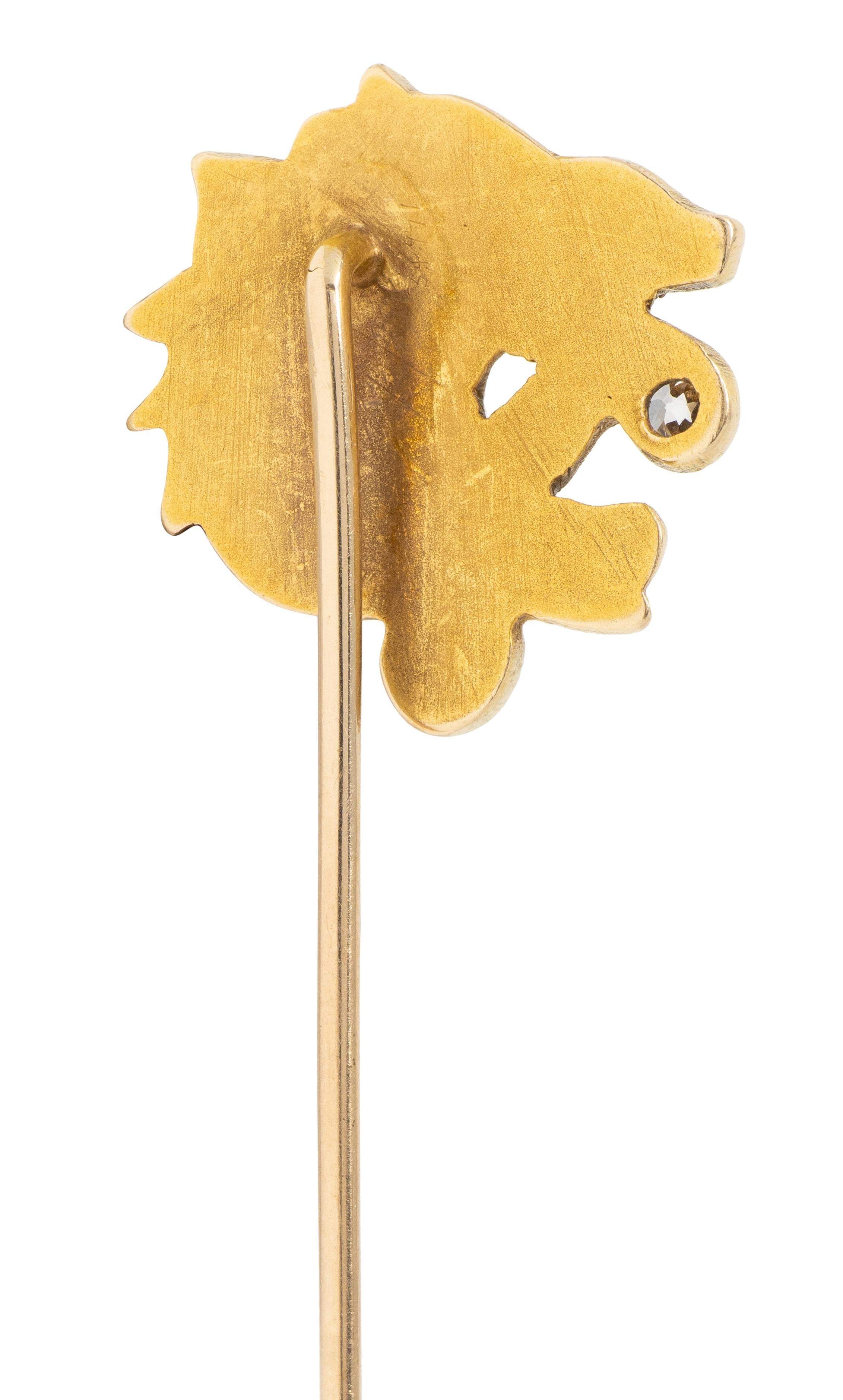 Art Nouveau Diamond 14 Karat Yellow Gold Antique Boar Stickpin