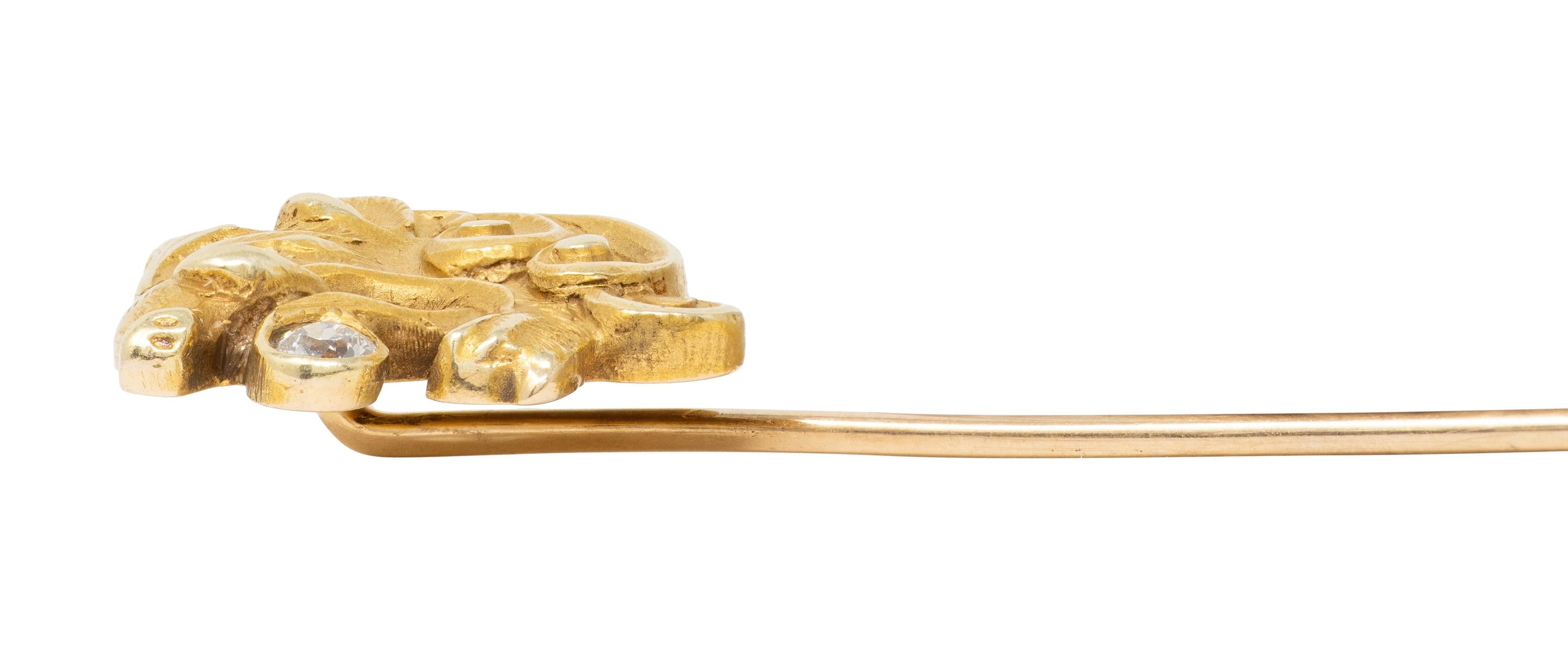 Art Nouveau Diamond 14 Karat Yellow Gold Antique Boar Stickpin