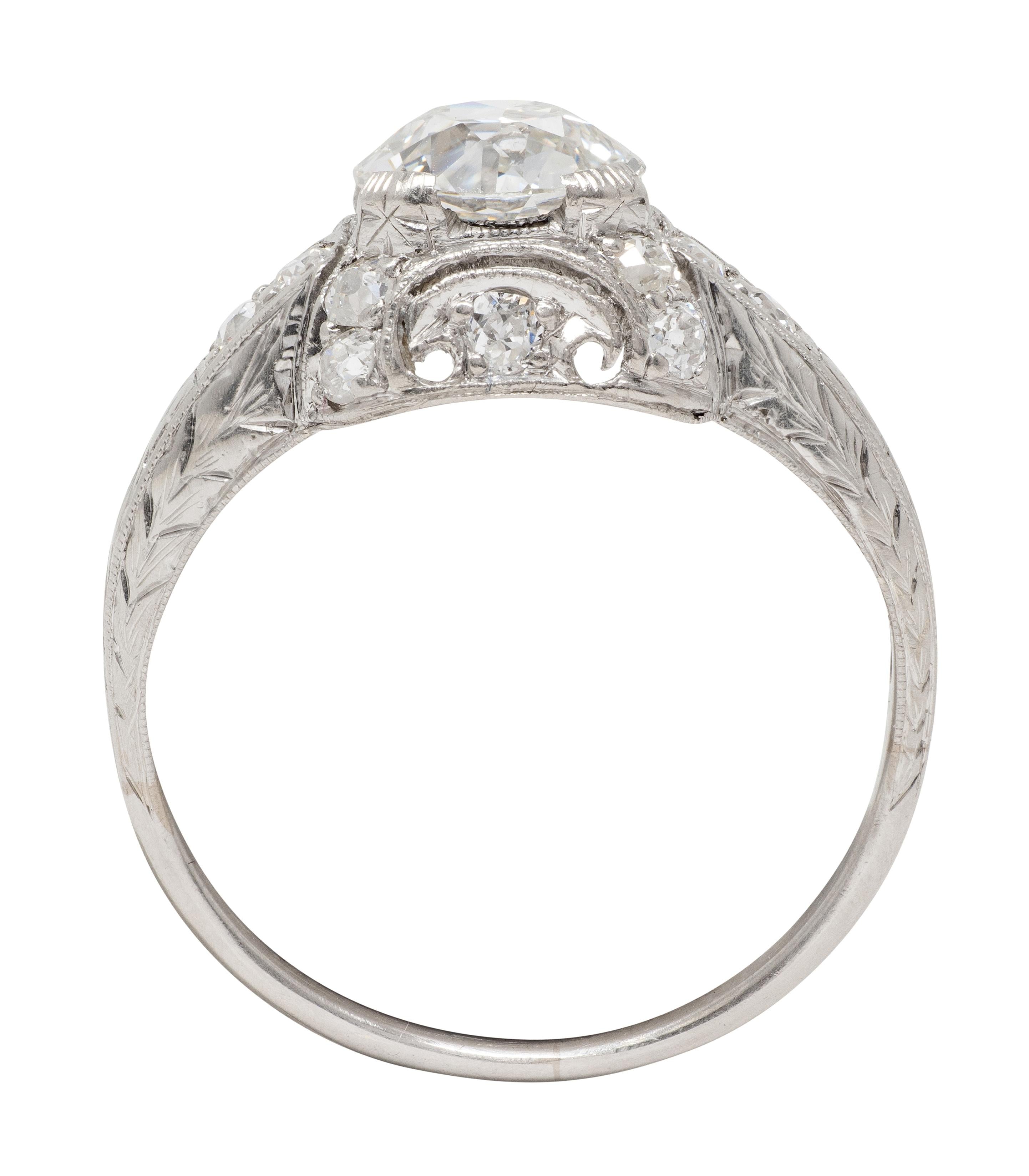 Art Deco 2.15 CTW European Diamond Platinum Vintage Ornate Wheat Engagement Ring