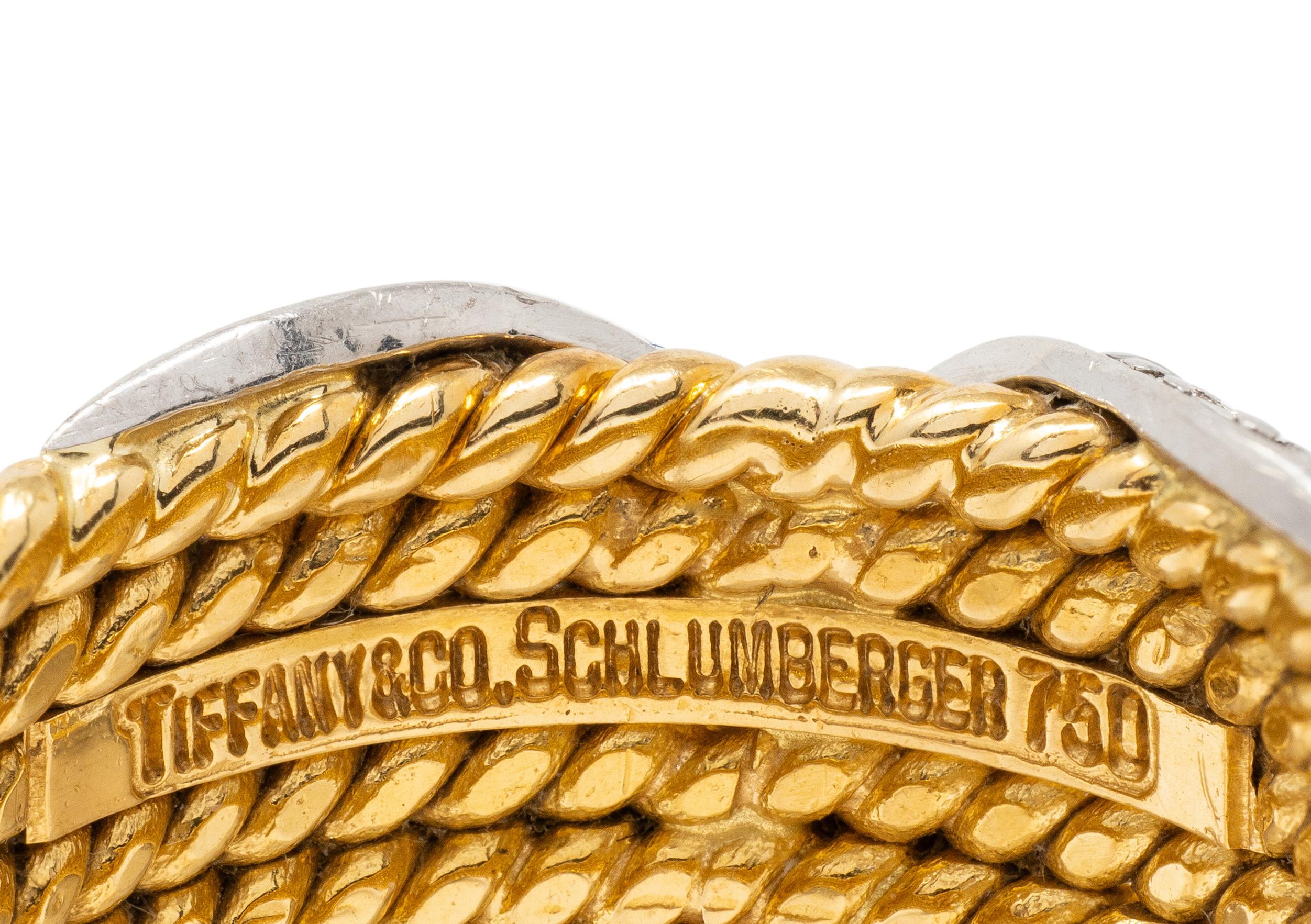 Tiffany & Co. Jean Schlumberger Diamond 18K Gold Platinum Vintage X Band Ring