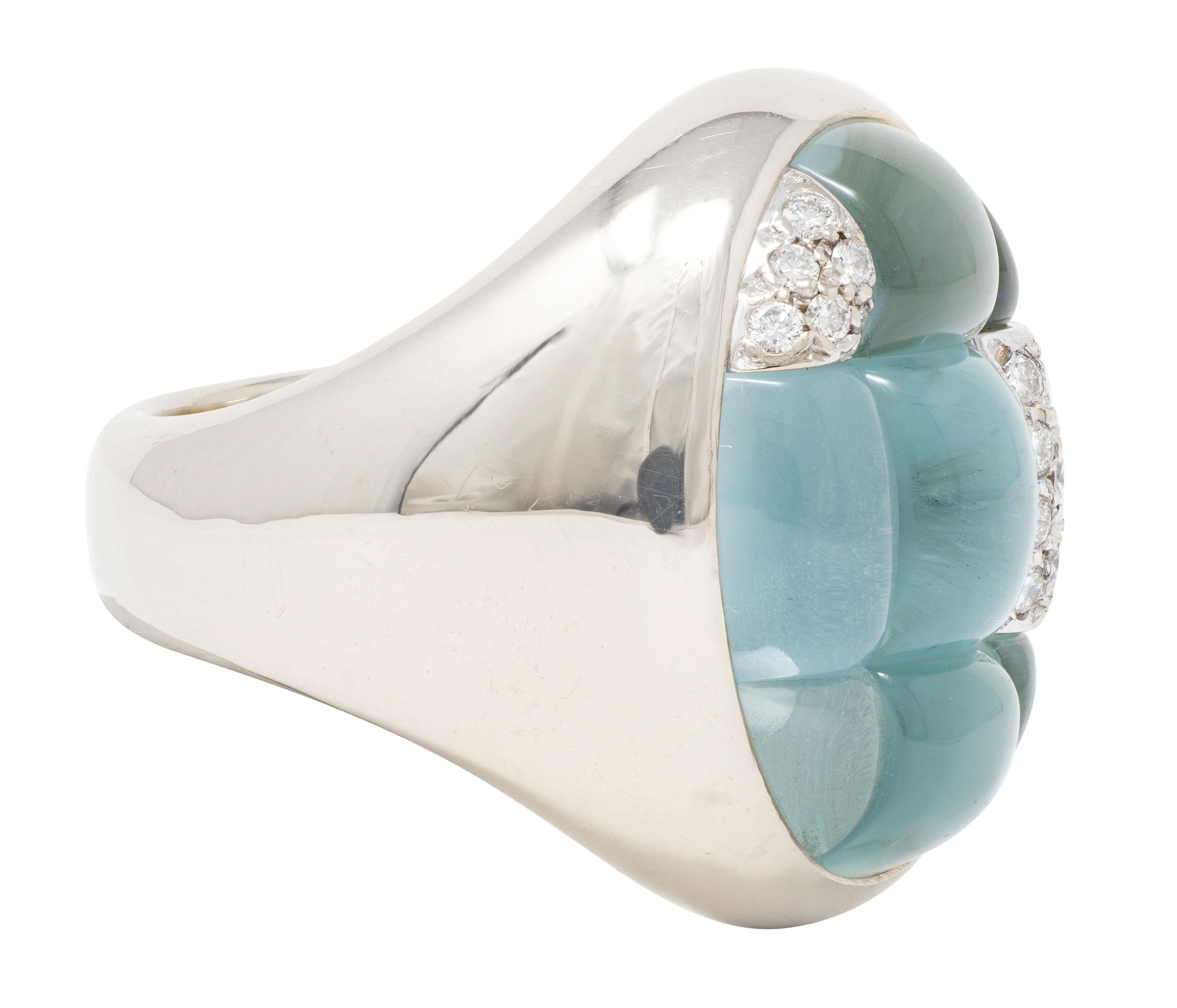 Pomellato 2000's Aquamarine Diamond 18 Karat White Gold Mosaique Statement Ring